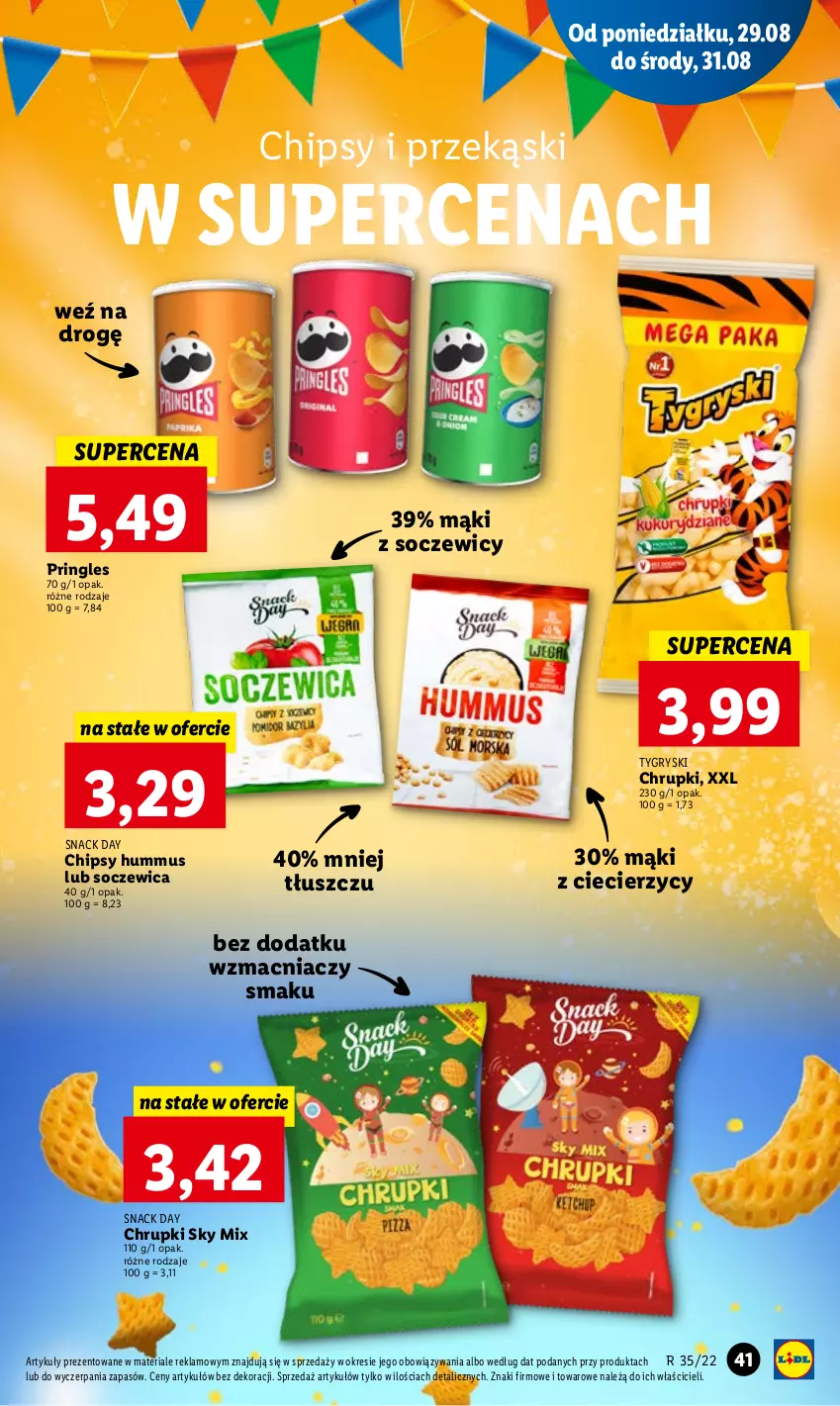 Gazetka promocyjna Lidl - GAZETKA - ważna 29.08 do 31.08.2022 - strona 45 - produkty: Chipsy, Chrupki, Gry, Hummus, Mus, Pringles