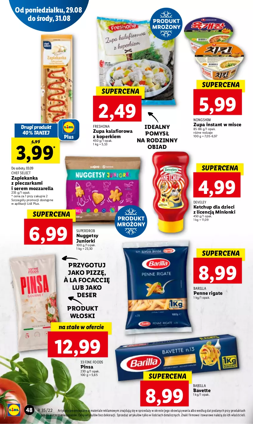 Gazetka promocyjna Lidl - GAZETKA - ważna 29.08 do 31.08.2022 - strona 52 - produkty: Barilla, Deser, Dzieci, Kalafior, Ketchup, Mozzarella, Penne, Piec, Pieczarka, Ser, Zapiekanka, Zupa, Zupa kalafiorowa