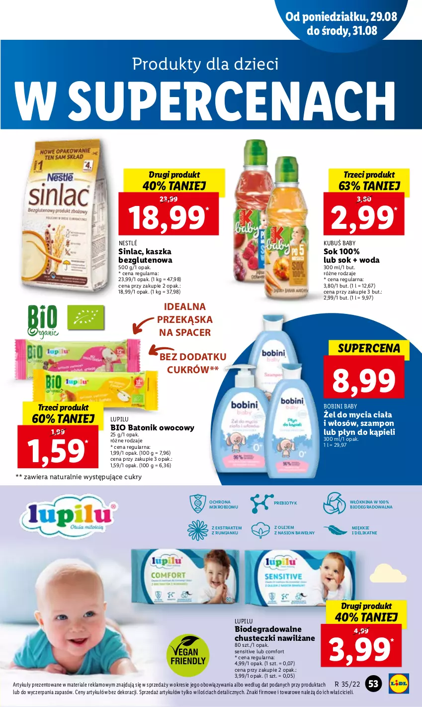 Gazetka promocyjna Lidl - GAZETKA - ważna 29.08 do 31.08.2022 - strona 57 - produkty: Acer, Baton, Bio Batonik, Chusteczki, Dzieci, Gra, Kubuś, Nestlé, Olej, Płyn do kąpieli, Rum, Sinlac, Sok, Szampon, Tonik, Woda