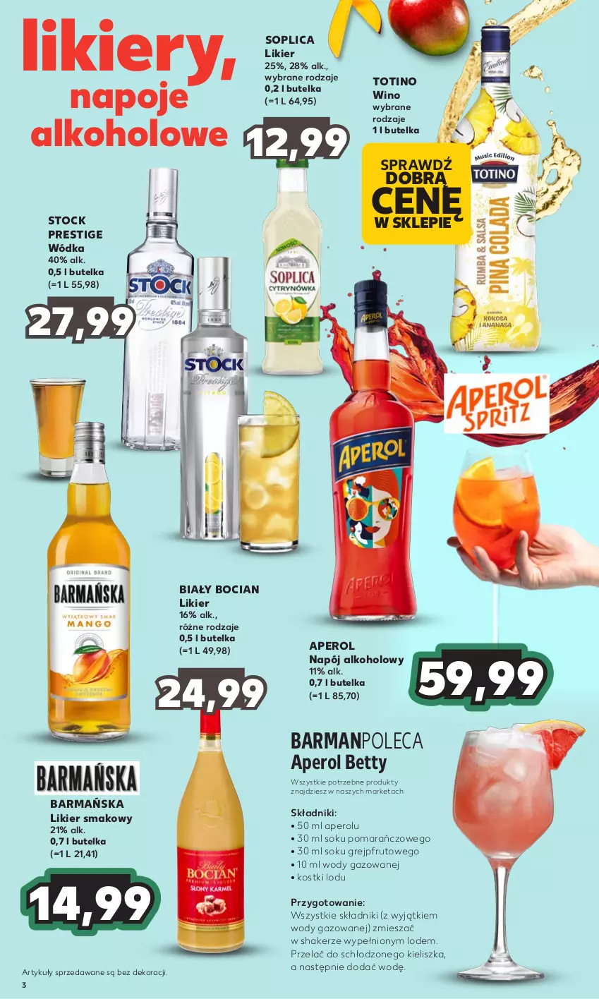 Gazetka promocyjna Kaufland - Barek Kauflandu - ważna 21.09 do 04.10.2023 - strona 3 - produkty: Aperol, Biały Bocian, Grejpfrut, Likier, Napój, Napoje, Sok, Soplica, Stock, Wino, Wódka