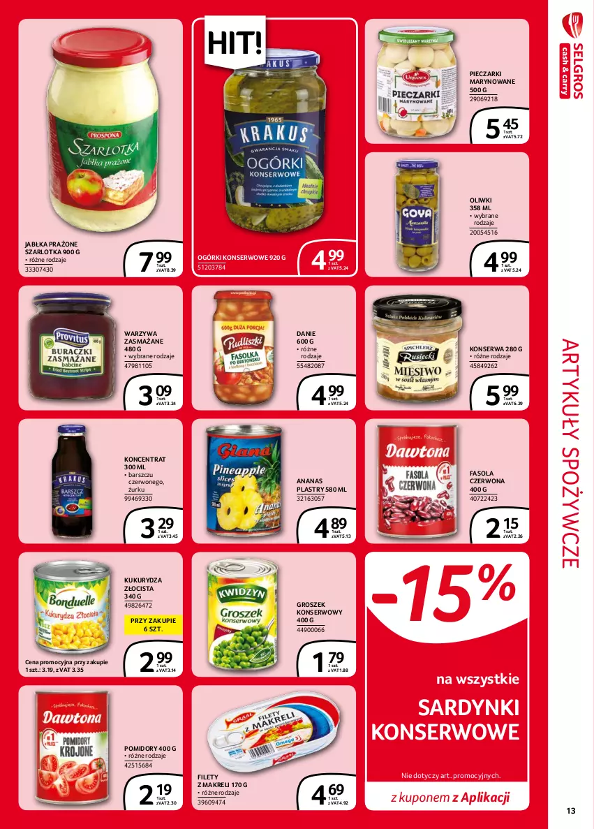 Gazetka promocyjna Selgros - Extra Oferta - ważna 01.09 do 30.09.2021 - strona 13 - produkty: Ananas, Artykuły spożywcze, Fa, Fasola, Groszek, Jabłka, Jabłka prażone, Kukurydza, Ogórki konserwowe, Oliwki, Piec, Pomidory, Sardynki, Ser, Szarlotka, Warzywa