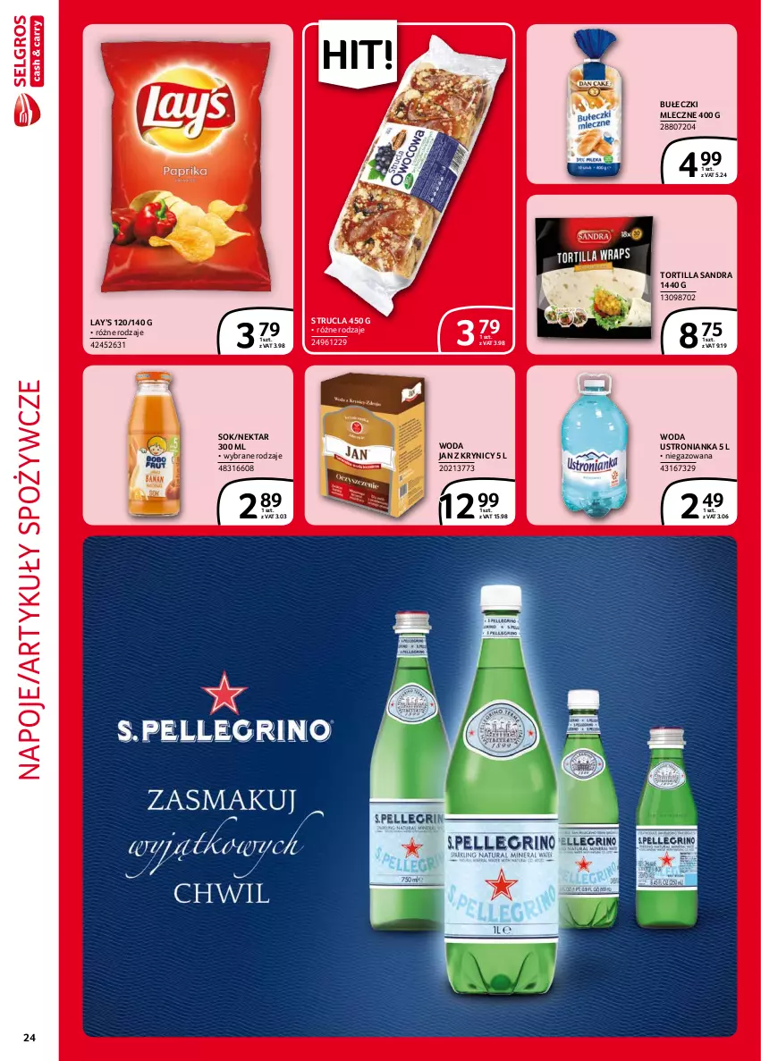 Gazetka promocyjna Selgros - Extra Oferta - ważna 01.09 do 30.09.2021 - strona 24 - produkty: Artykuły spożywcze, Bułeczki, Bułeczki mleczne, Lay’s, Napoje, Nektar, Sok, Strucla, Tortilla, Woda