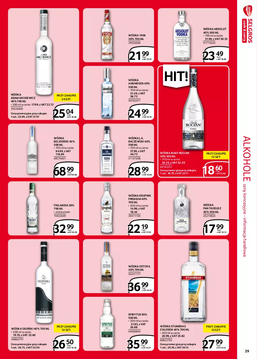 Gazetka promocyjna Selgros - Extra Oferta - ważna 01.09 do 30.09.2021 - strona 29 - produkty: Absolut, Alkohole, Amundsen, Biały Bocian, Finlandia, Krupnik, Ogiński, Wódka