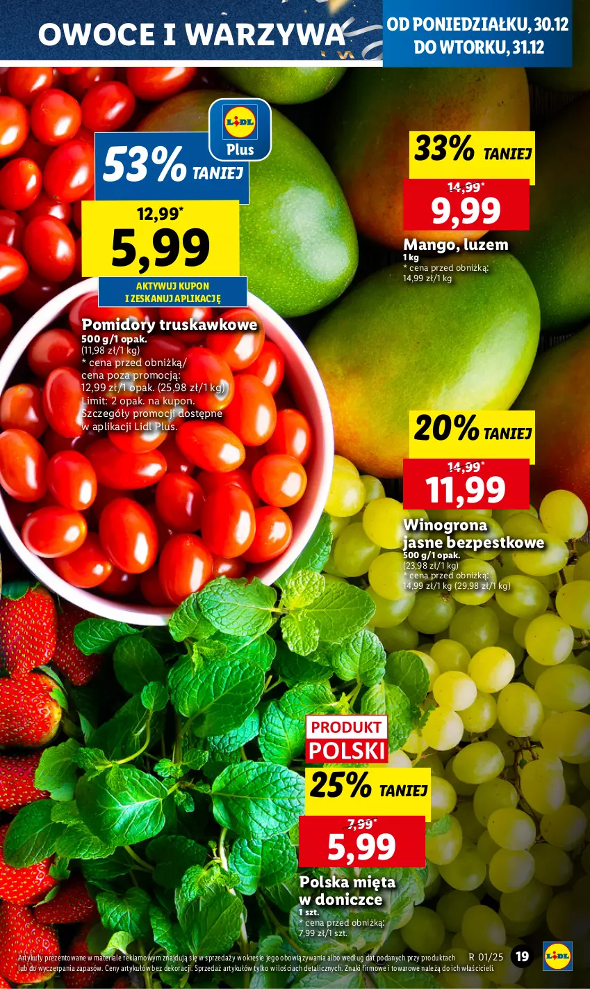 Gazetka promocyjna Lidl - GAZETKA - ważna 30.12 do 31.12.2024 - strona 17 - produkty: Mango, Mięta, Owoce, Pomidory, Warzywa, Wino, Winogrona