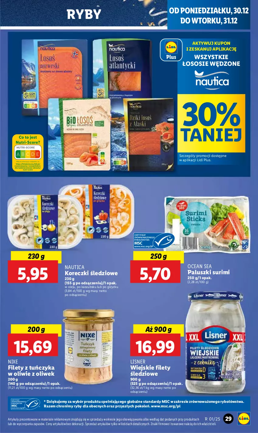 Gazetka promocyjna Lidl - GAZETKA - ważna 30.12 do 31.12.2024 - strona 33 - produkty: Koreczki śledziowe, Lisner, Olej, Sos, Surimi, Tuńczyk