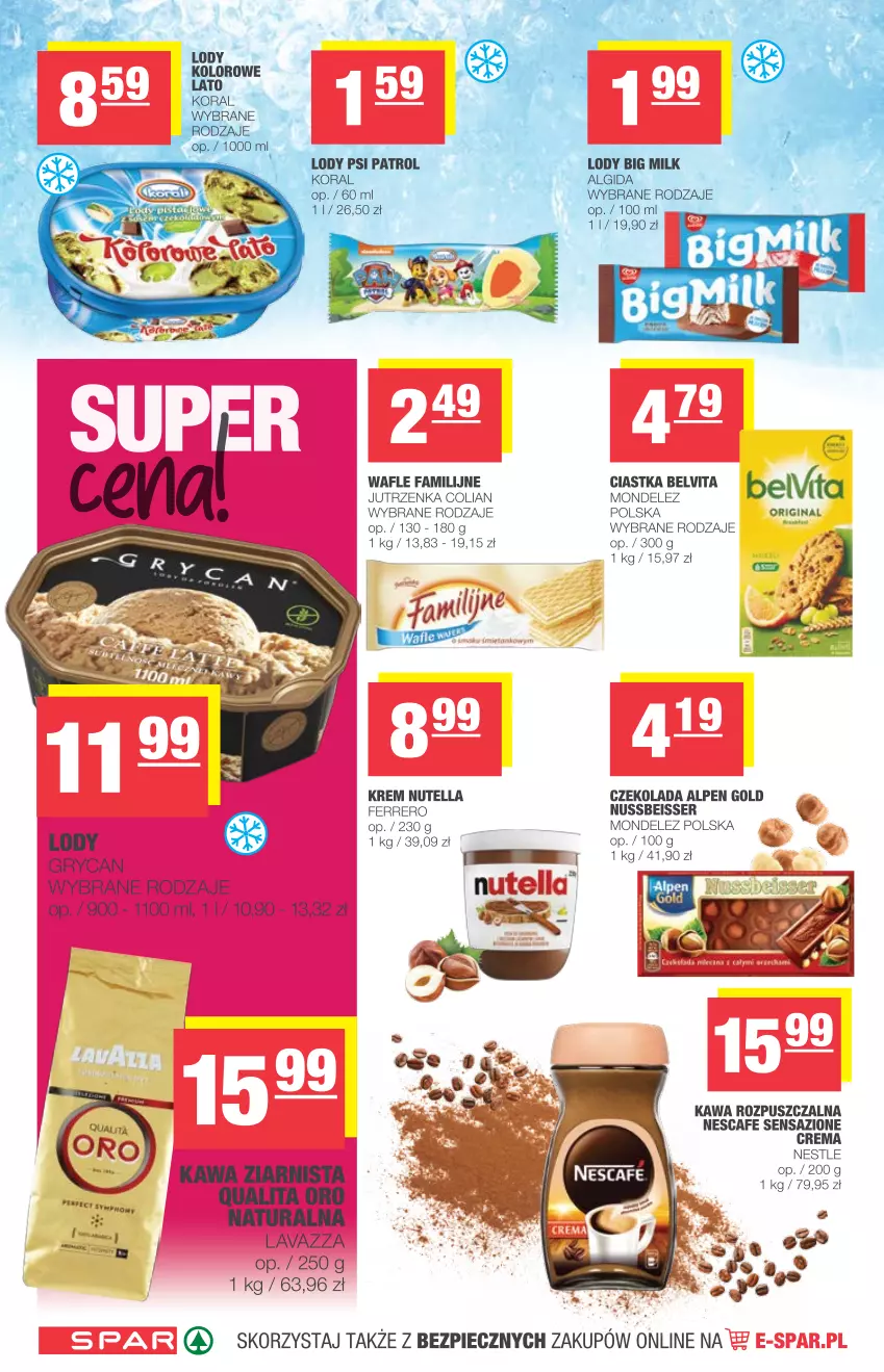 Gazetka promocyjna Spar - Spar - ważna 02.06 do 08.06.2021 - strona 6 - produkty: BelVita, Ciastka, Czekolada, EPEE, Fa, Ferrero, Gin, Gry, Jutrzenka, Kawa, Kawa rozpuszczalna, Kawa ziarnista, Lavazza, Lody, Nutella, Piec, Ser, Wafle