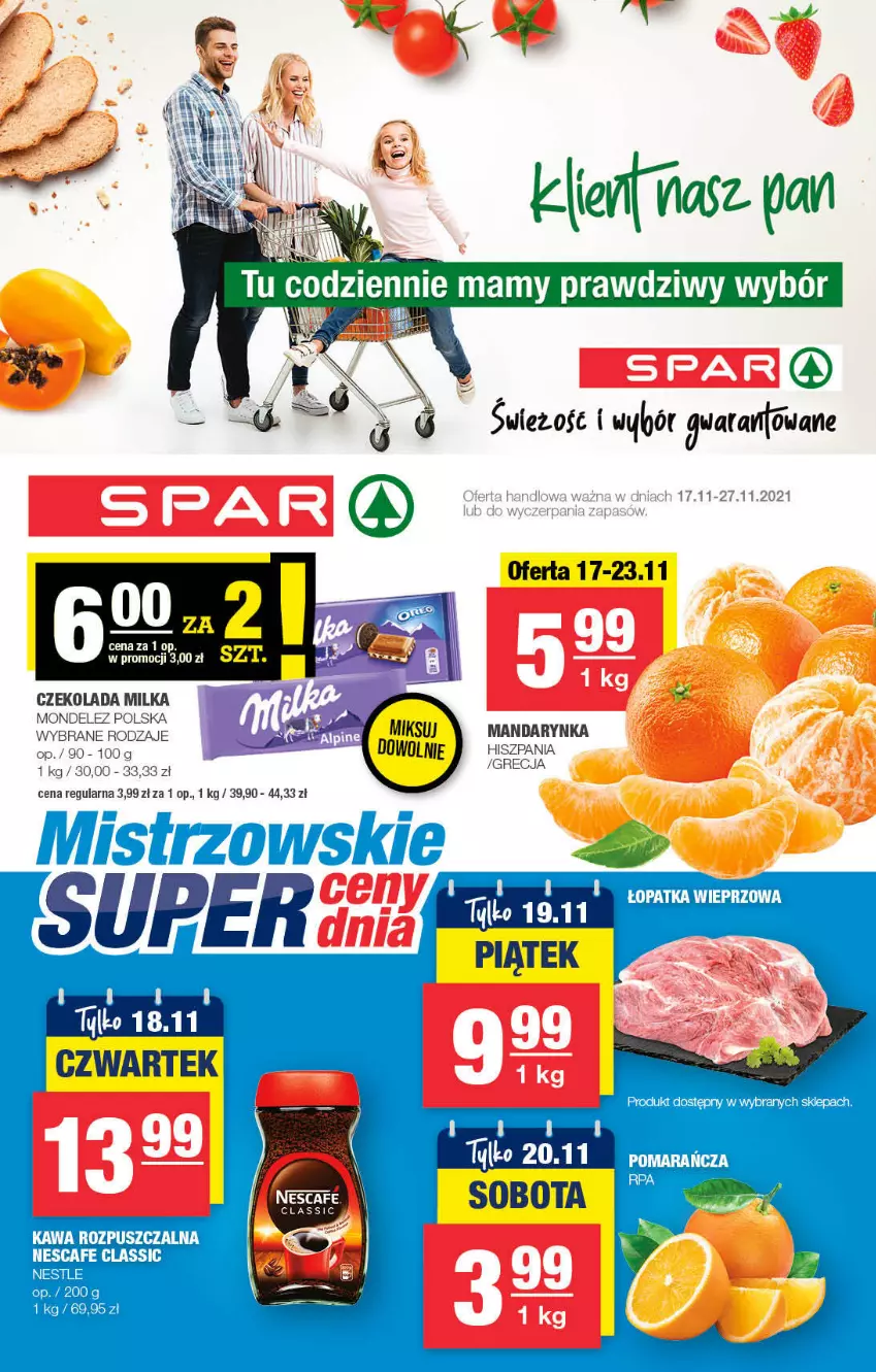 Gazetka promocyjna Spar - ważna 14.11 do 24.11.2021 - strona 1 - produkty: Czekolada, Kawa, Kawa rozpuszczalna, Milka