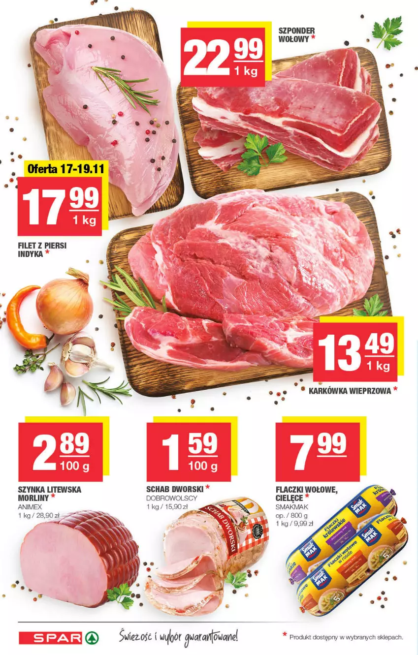 Gazetka promocyjna Spar - ważna 14.11 do 24.11.2021 - strona 4 - produkty: Filet z piersi indyka, Flaczki wołowe, LG, Morliny, Szynka