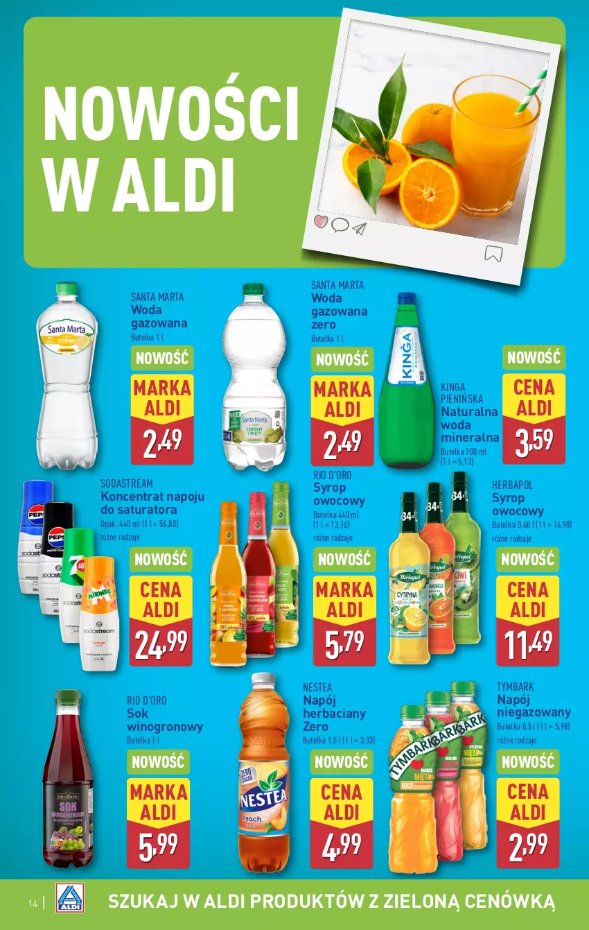 Gazetka promocyjna Aldi - Pełna oferta - ważna 12.05 do 17.05.2025 - strona 14 - produkty: Herbapol, Napój, Napój niegazowany, Nestea, Sok, Syrop, Tymbark, Wino, Woda, Woda gazowana, Woda mineralna