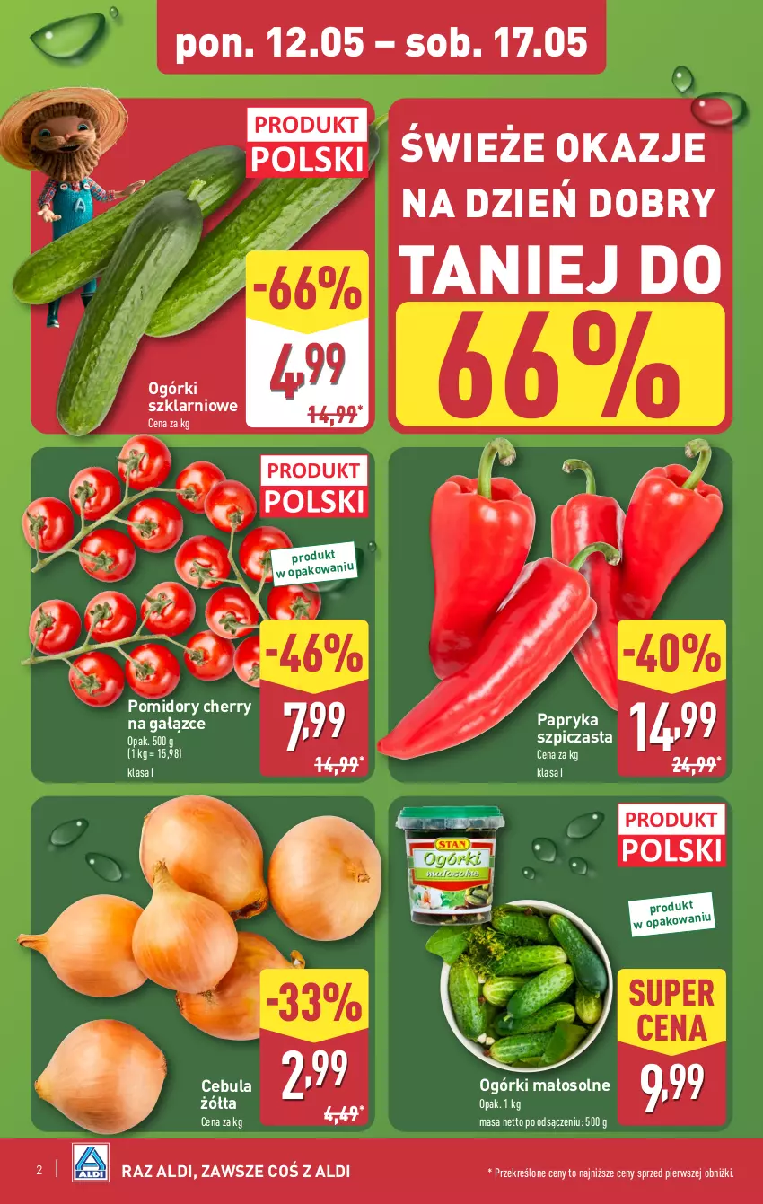 Gazetka promocyjna Aldi - Pełna oferta - ważna 12.05 do 17.05.2025 - strona 2 - produkty: Cebula, Papryka, Pomidory, Szpic