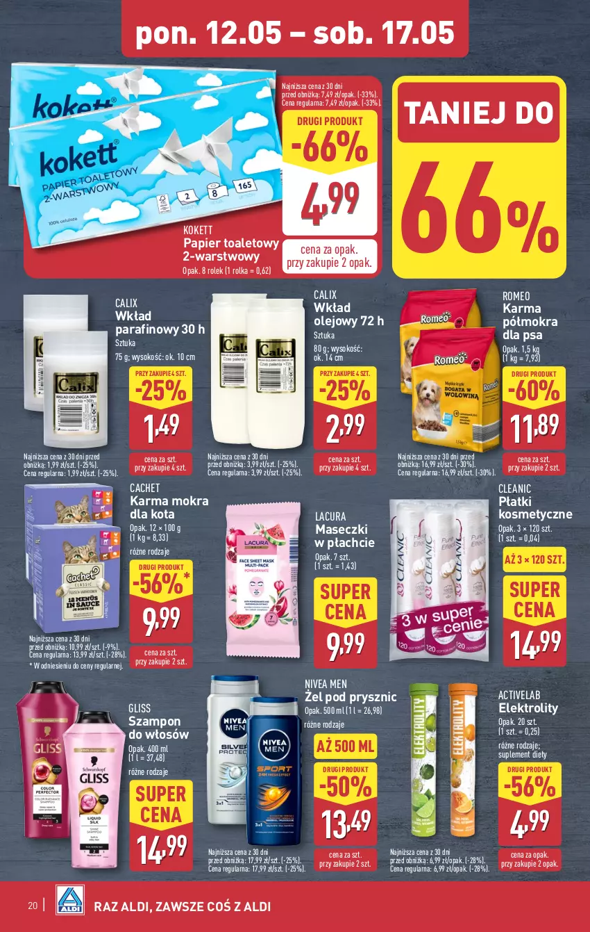 Gazetka promocyjna Aldi - Pełna oferta - ważna 12.05 do 17.05.2025 - strona 20 - produkty: Cleanic, Nivea, Nivea Men, Olej, Papier, Papier toaletowy, Płatki kosmetyczne, Sok, Suplement diety, Szampon, Wkład olejowy