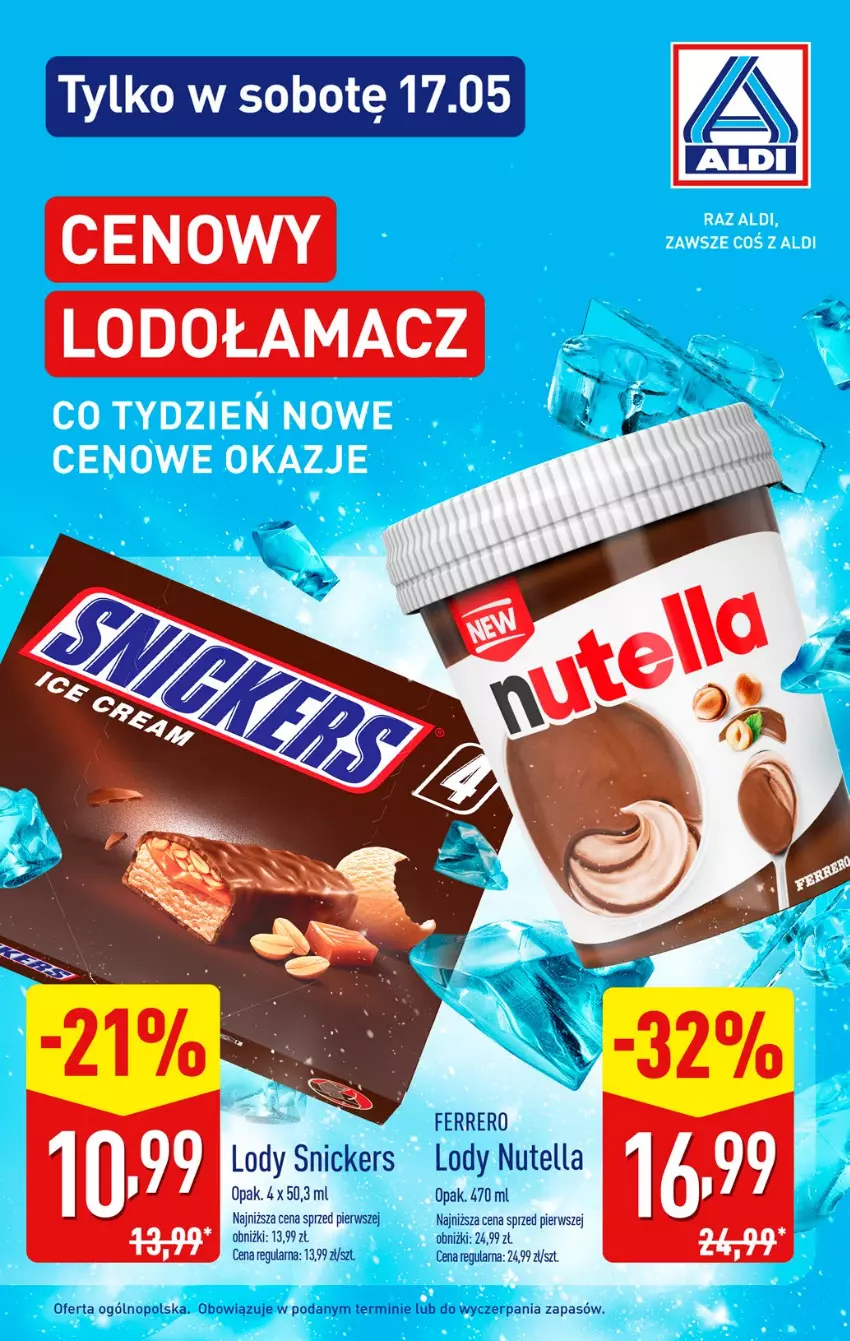 Gazetka promocyjna Aldi - Pełna oferta - ważna 12.05 do 17.05.2025 - strona 33 - produkty: Ferrero, Lody, Nutella, Snickers