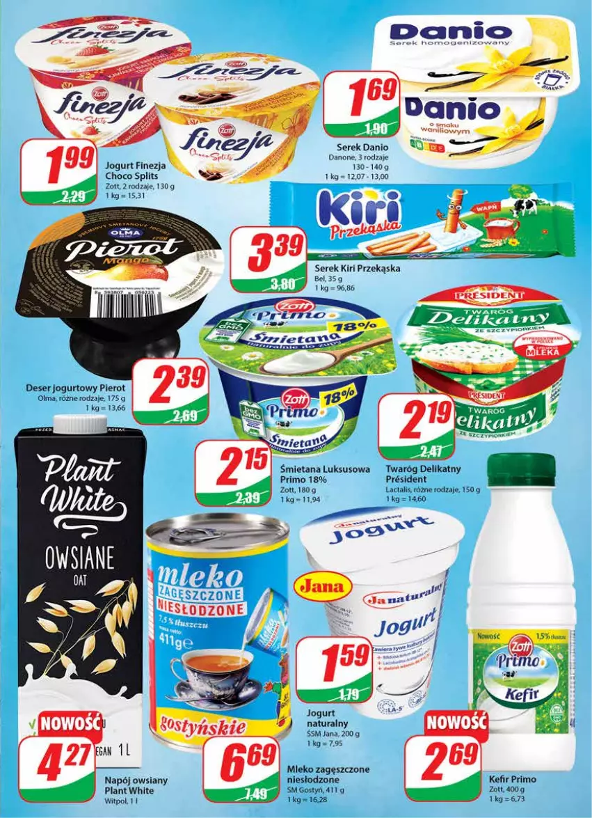 Gazetka promocyjna Dino - Gazetka - ważna 27.07 do 02.08.2022 - strona 13 - produkty: Danio, Danone, Deser, Jogurt, Kask, Kefir, Mleko, Mleko zagęszczone, Napój, Olma, Ser, Serek, Twaróg, Twaróg delikatny, Zott