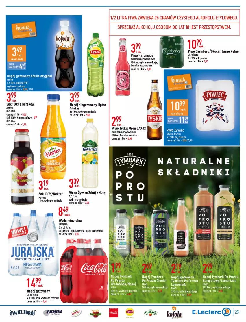 Gazetka promocyjna E Leclerc - ważna 26.04 do 07.05.2022 - strona 23 - produkty: BIC, Carlsberg, Coca-Cola, Gin, Hortex, Koc, Lemoniada, Lipton, Napój, Napój gazowany, Napój niegazowany, Nektar, Okocim, Piwo, Sok, Tymbark, Woda, Woda mineralna