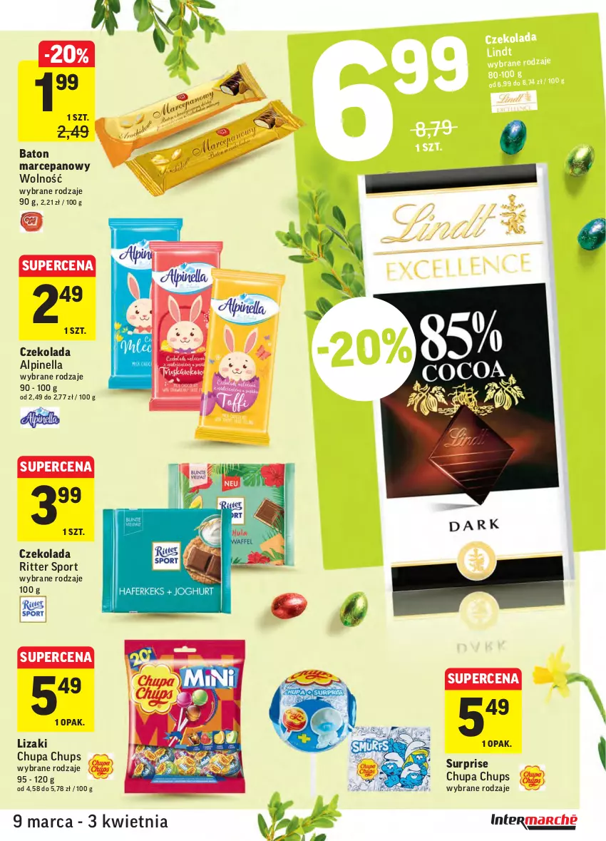 Gazetka promocyjna Intermarche - ważna 09.03 do 15.03.2021 - strona 29 - produkty: Baton, Baton marcepanowy, Chupa Chups, Czekolada, Lindt, Lizaki, Por, Ritter Sport, Sport