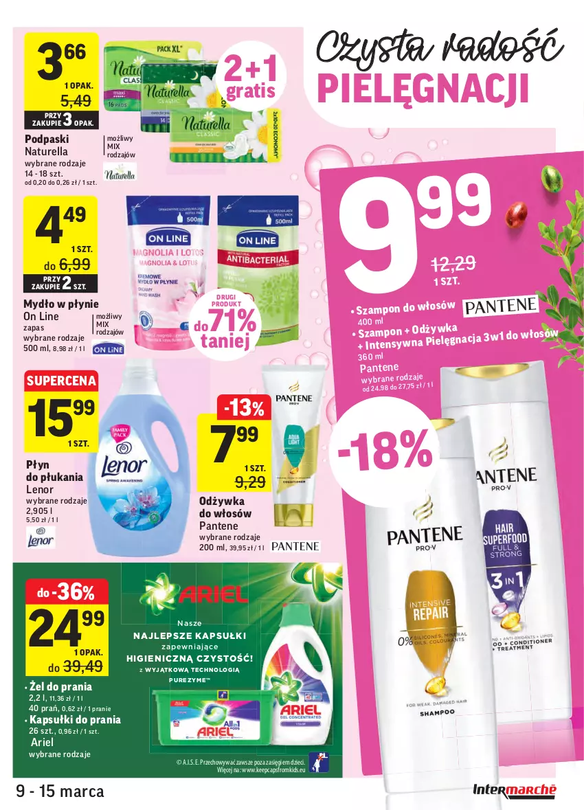 Gazetka promocyjna Intermarche - ważna 09.03 do 15.03.2021 - strona 41 - produkty: Ariel, Dzieci, Gra, Kapsułki do prania, Lenor, Mydło, Mydło w płynie, Naturell, Naturella, Odżywka, Pantene, Płyn do płukania, Podpaski, Pur, Szampon