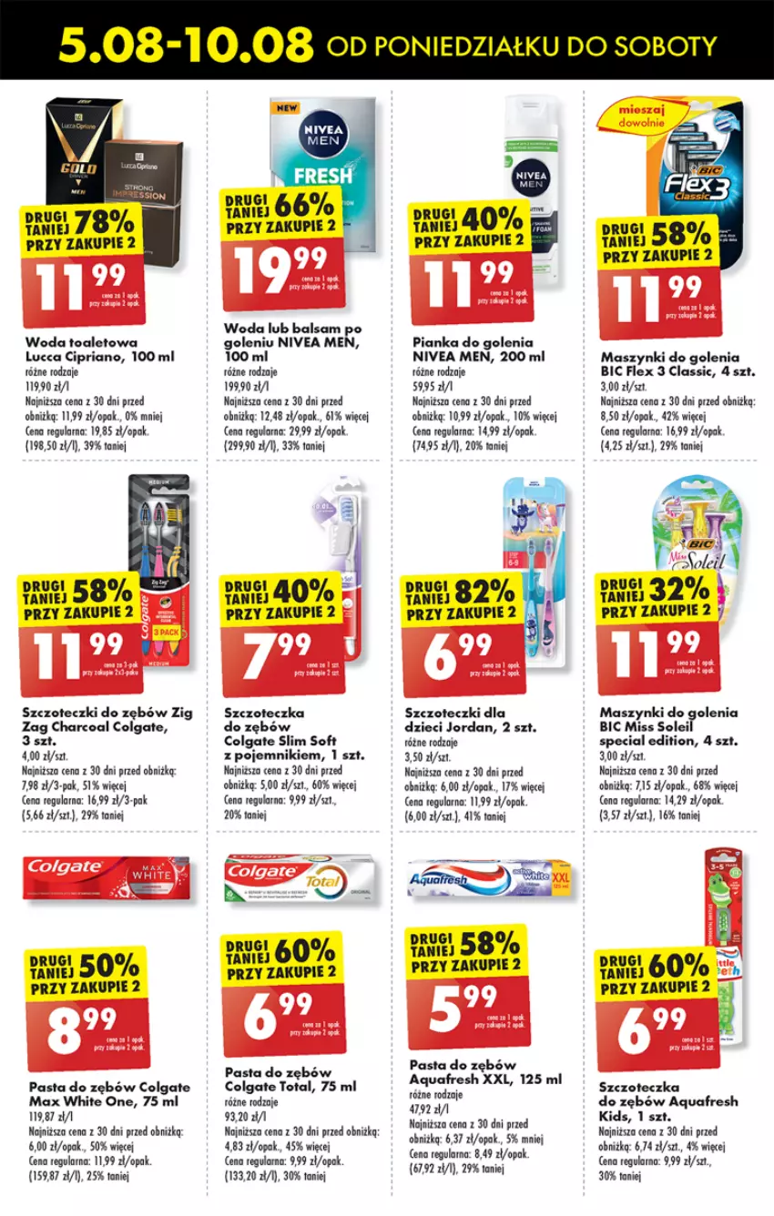 Gazetka promocyjna Biedronka - Od poniedzialku - ważna 05.08 do 10.08.2024 - strona 56 - produkty: Aquafresh, BIC, Colgate, Colgate Total, Dzieci, LG, Nivea, Nivea Men, Pasta do zębów, Pianka do golenia, Pojemnik, Szczoteczka, Szczoteczka do zębów, Woda, Woda toaletowa