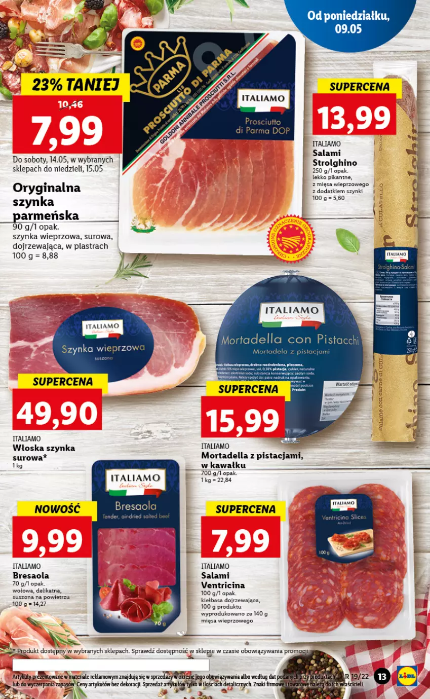 Gazetka promocyjna Lidl - GAZETKA - ważna 09.05 do 11.05.2022 - strona 13 - produkty: Bresaola, Dell, Gin, Kawa, Kiełbasa, LG, Mortadella, Salami, Szynka, Szynka wieprzowa