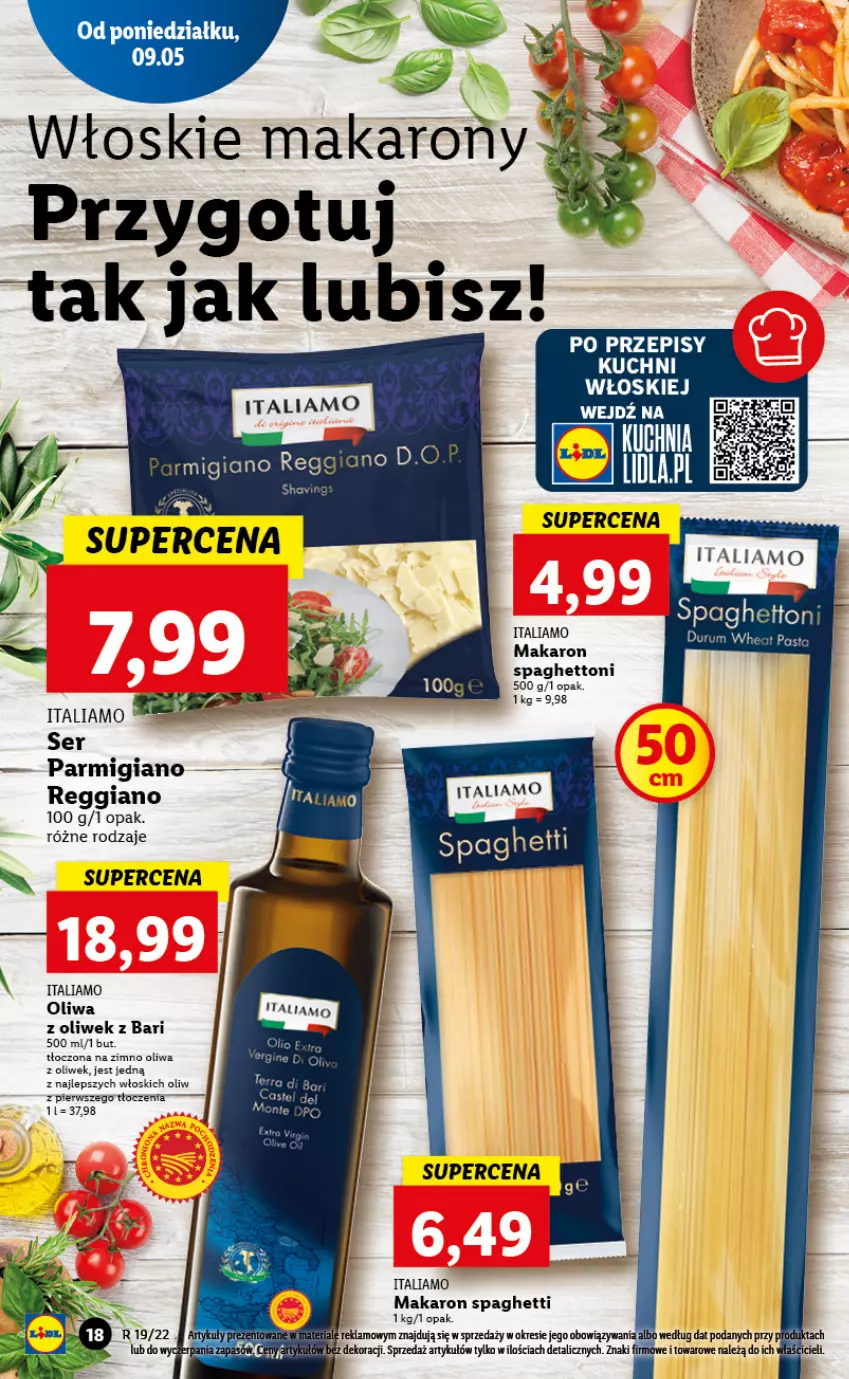 Gazetka promocyjna Lidl - GAZETKA - ważna 09.05 do 11.05.2022 - strona 18 - produkty: Makaron, Oliwa z oliwek, Ser, Spaghetti