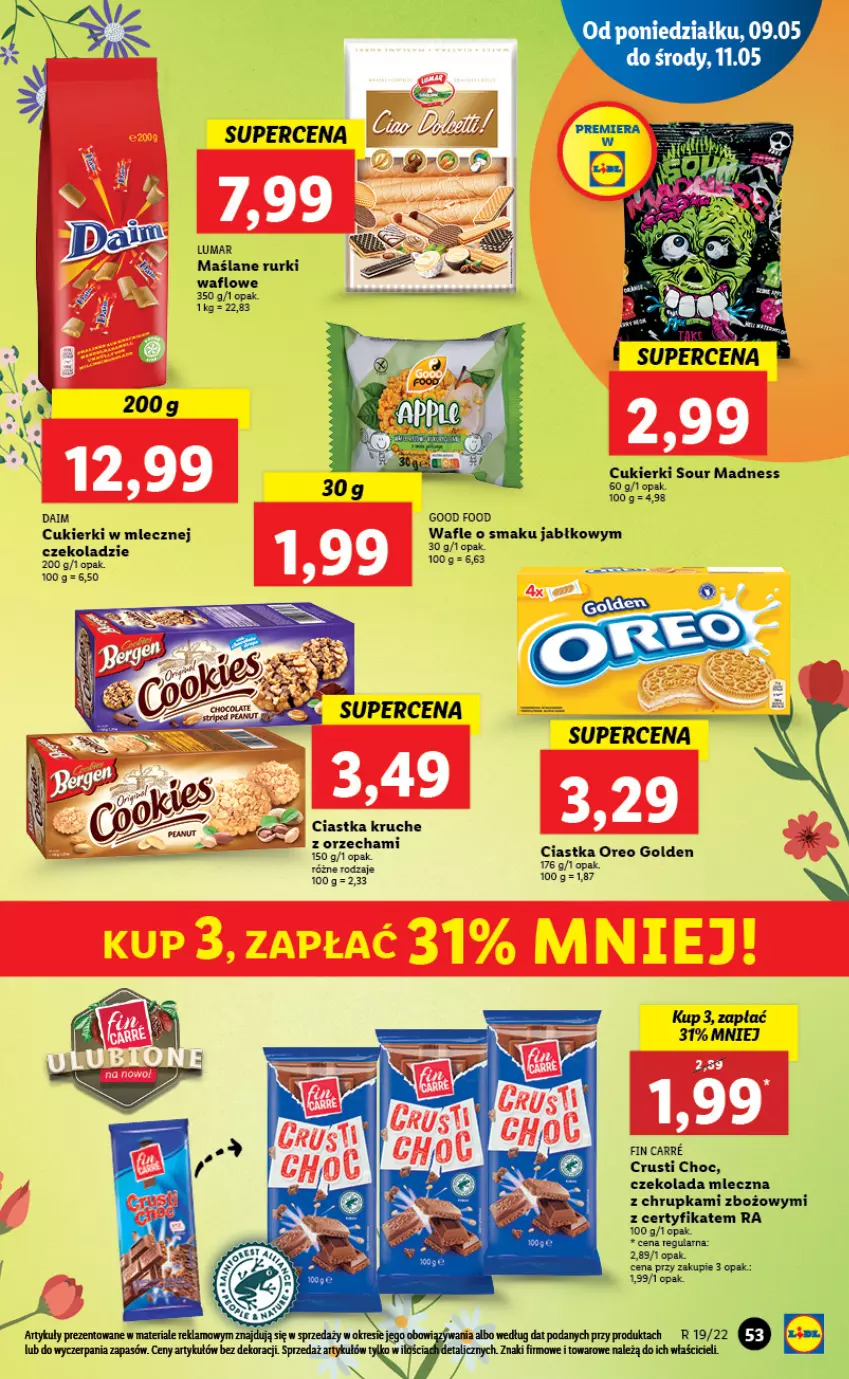 Gazetka promocyjna Lidl - GAZETKA - ważna 09.05 do 11.05.2022 - strona 53 - produkty: Ciastka, Cukier, Cukierki, Czekolada, Czekolada mleczna, Oreo, Rurki, Rust, Wafle