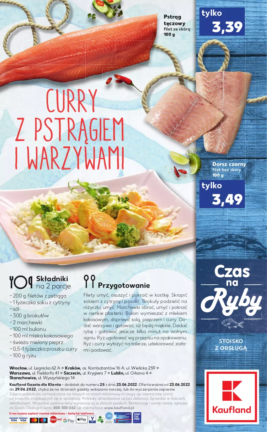 Gazetka promocyjna Kaufland - RYBY - ważna 23.06 do 29.06.2022 - strona 2 - produkty: Brokuły, Bulion, Cytryny, Dorsz, Fa, Kokos, Lion, Orka, Pieprz, Plasterki, Por, Pstrąg, Pstrąg tęczowy, Ryż, Sok, Sól, Talerz, Wagi, Warzywa