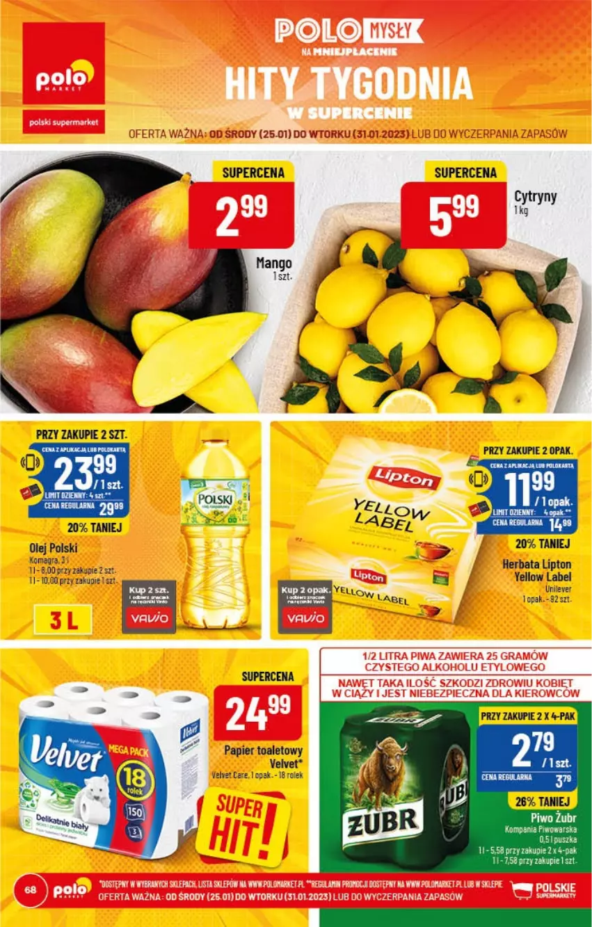 Gazetka promocyjna PoloMarket - Gazetka pomocyjna - ważna 25.01 do 31.01.2022 - strona 68 - produkty: Cytryny, Olej, Papier, Papier toaletowy, Piwo, Velvet