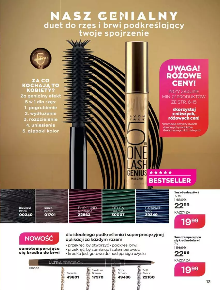 Gazetka promocyjna Avon - Katalog Avon online 4/2021 - ważna 01.04 do 30.04.2021 - strona 13 - produkty: Gin, Kredka, Kredka do brwi, Lack, O nas, Tusz