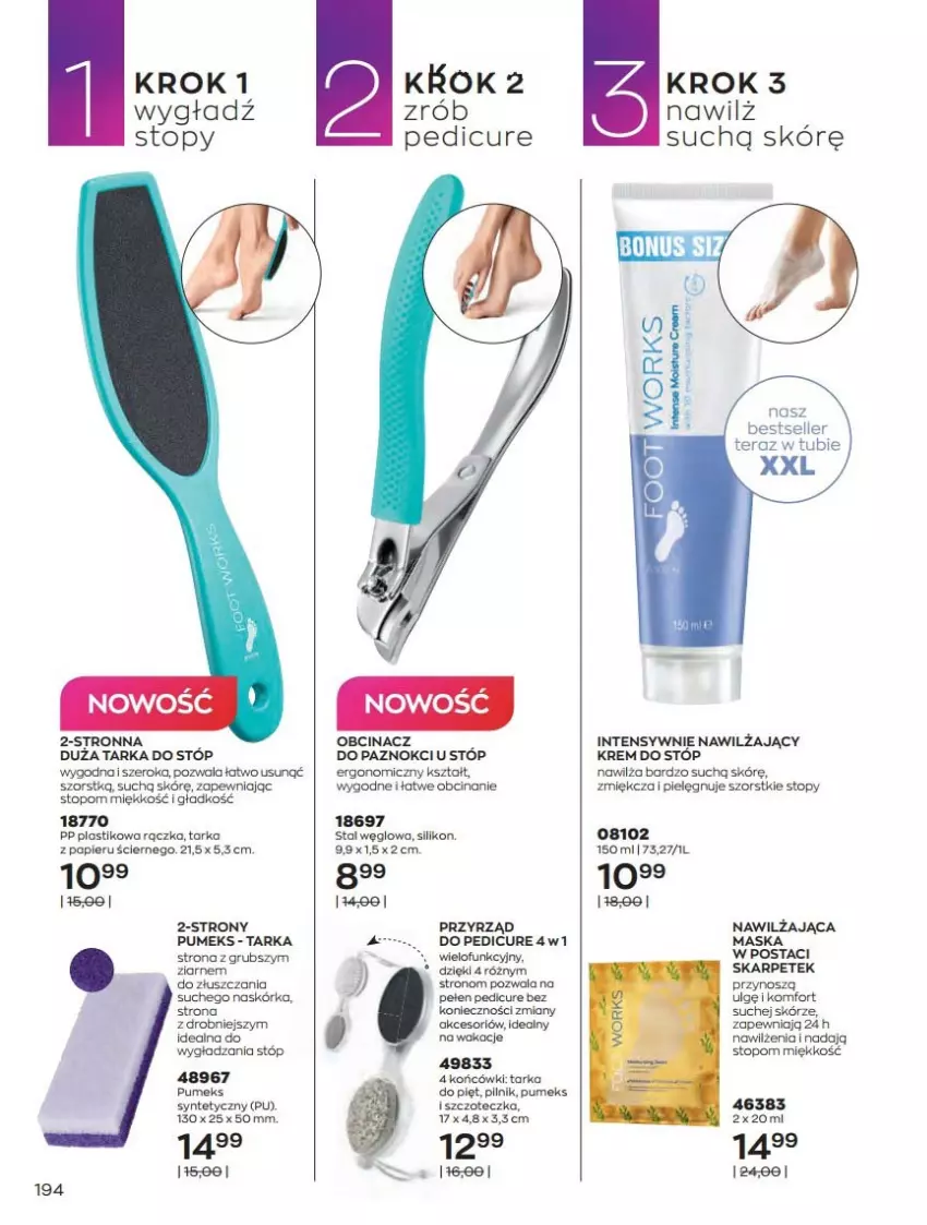 Gazetka promocyjna Avon - Katalog Avon online 4/2021 - ważna 01.04 do 30.04.2021 - strona 194 - produkty: Karp, Krem do stóp, LG, Maska, O nas, Papier, Pumeks, Szczoteczka, Tarka, Tera, Top