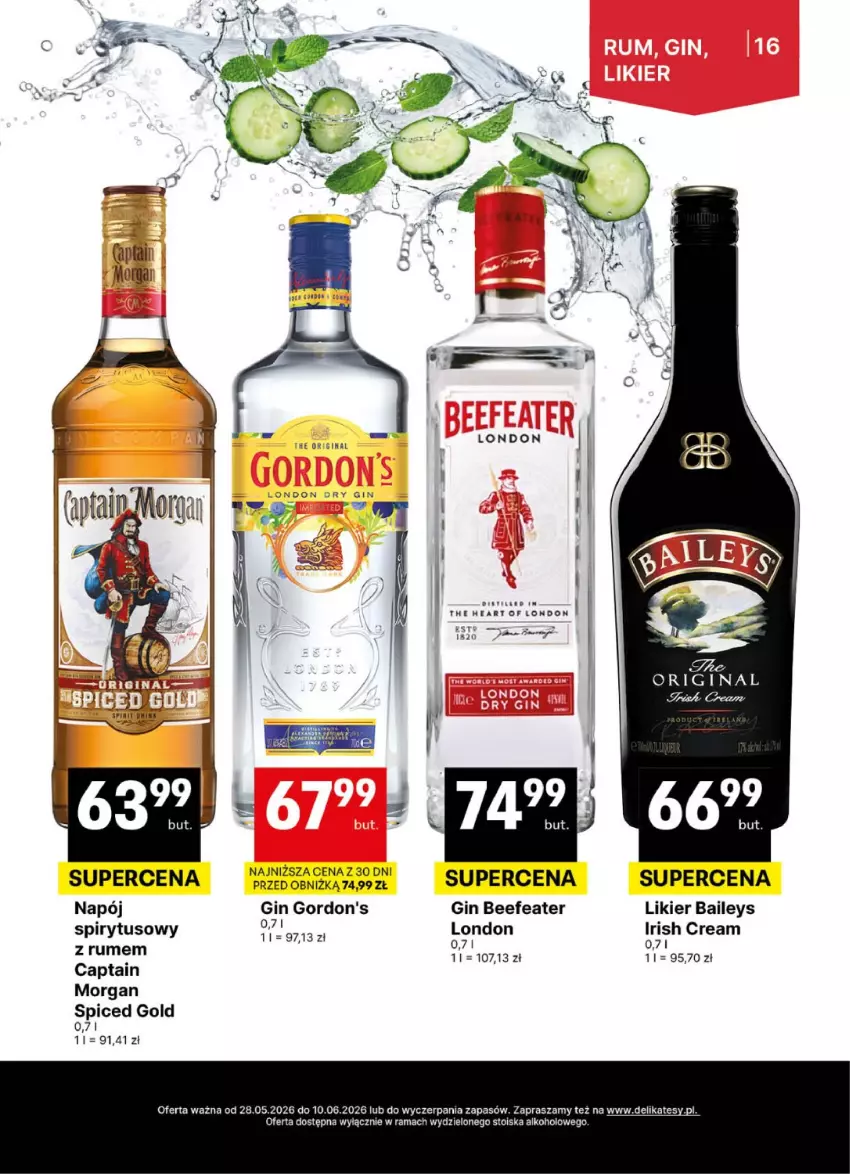 Gazetka promocyjna Delikatesy Centrum - Delibarek DC22-DC23 - ważna 28.05 do 10.06.2026 - strona 16 - produkty: Captain Morgan, Gin, Gordon's, Likier, Napój, Rama, Rum