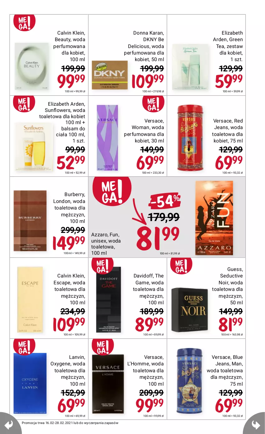 Gazetka promocyjna Rossmann - Luty II - ważna 16.02 do 28.02.2021 - strona 11 - produkty: Azzaro, Burberry, Calvin Klein, Davidoff, DKNY, Elizabeth Arden, Lanvin, Perfum, Versace, Woda, Woda perfumowana, Woda toaletowa