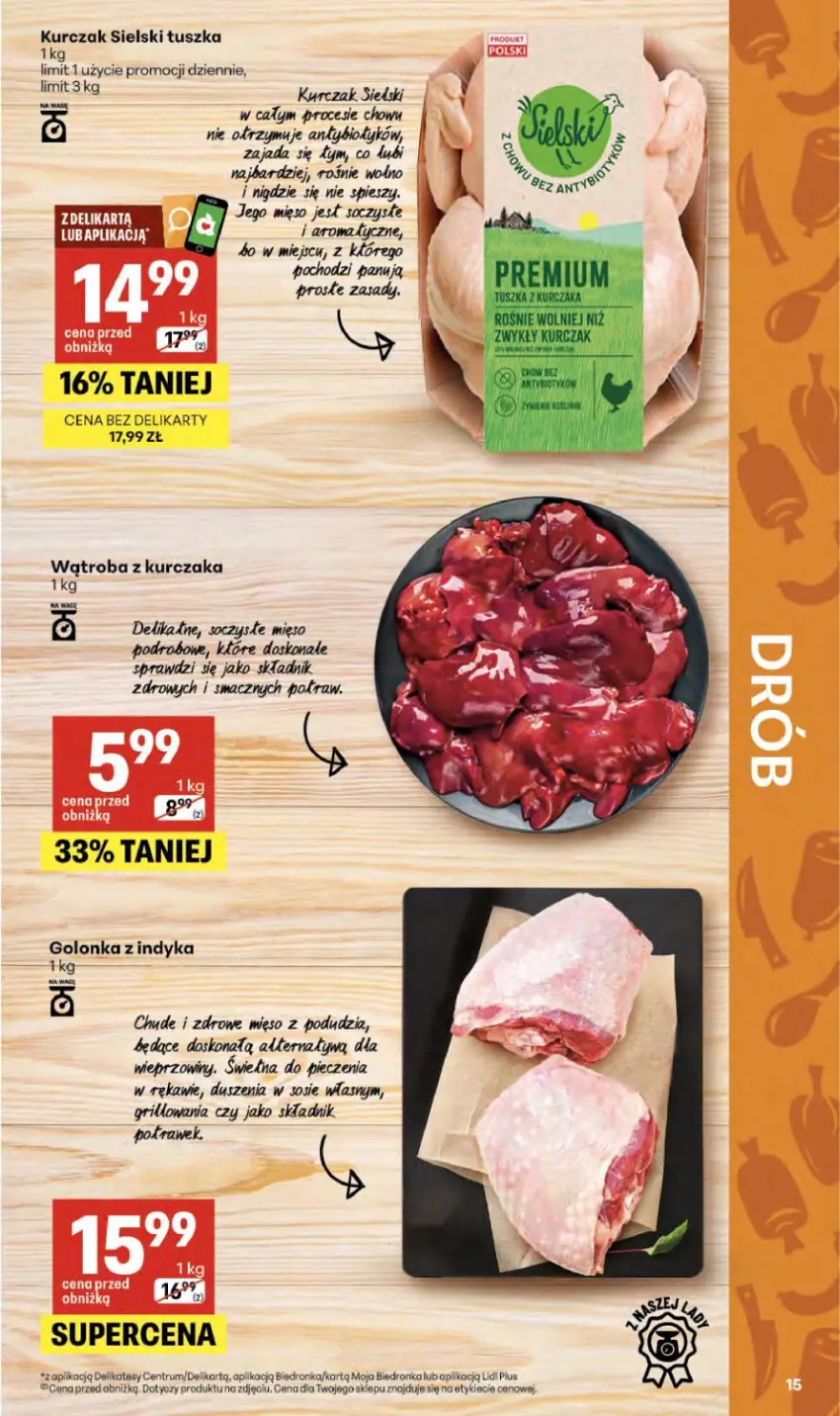 Gazetka promocyjna Delikatesy Centrum - Franczyza DC17 Czwartek - ważna 23.04 do 29.04.2026 - strona 15 - produkty: Dron, Golonka z indyka, Grill, Kurczak, Mięso, Piec, Rum, Sos, Tusz