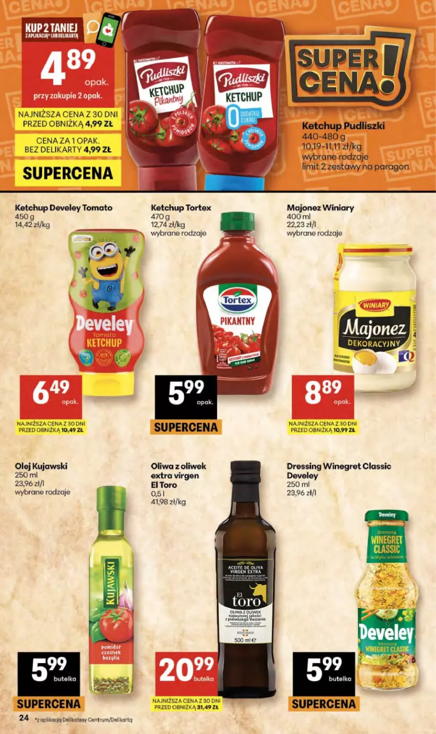 Gazetka promocyjna Delikatesy Centrum - Franczyza DC17 Czwartek - ważna 23.04 do 29.04.2026 - strona 24 - produkty: Dres, Ketchup, Kujawski, Majonez, Olej, Oliwa z oliwek, Pudliszki, Rum, Winiary