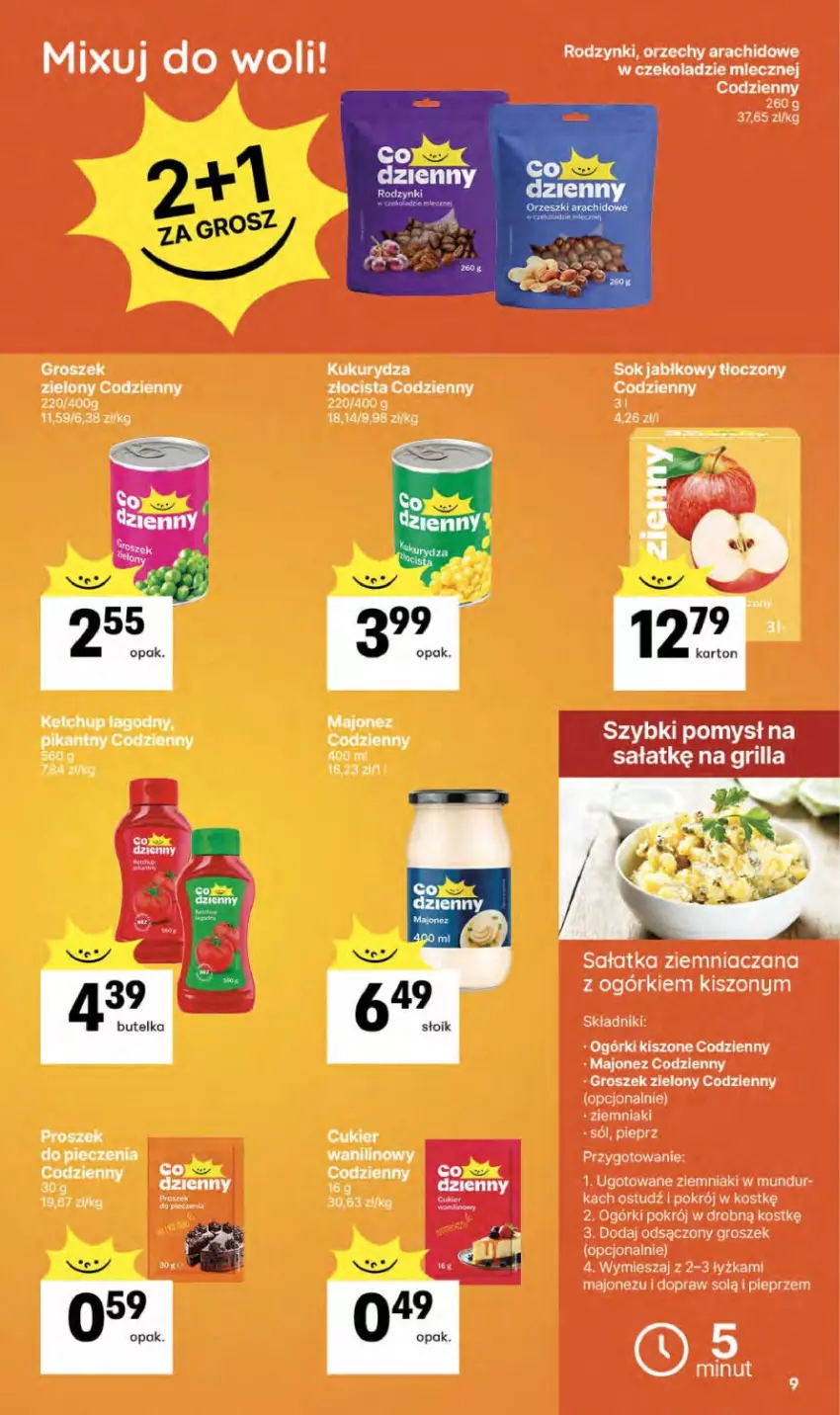 Gazetka promocyjna Delikatesy Centrum - Franczyza DC17 Czwartek - ważna 23.04 do 29.04.2026 - strona 9 - produkty: Groszek, Kukurydza, Majonez, Pieprz, Sałat, Sałatka, Sok, Sok jabłkowy, Sól, Ziemniaki