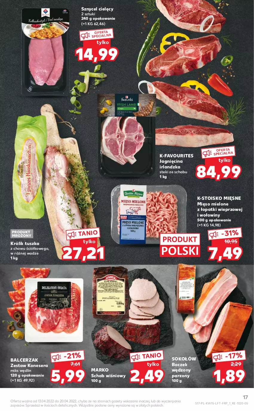 Gazetka promocyjna Kaufland - OFERTA TYGODNIA - ważna 13.04 do 20.04.2022 - strona 17 - produkty: Boczek, Fa, Królik, Mięso, Mięso mielone, Mięso mielone z łopatki wieprzowej, Ser, Sok, Sokołów, Stek, Tusz