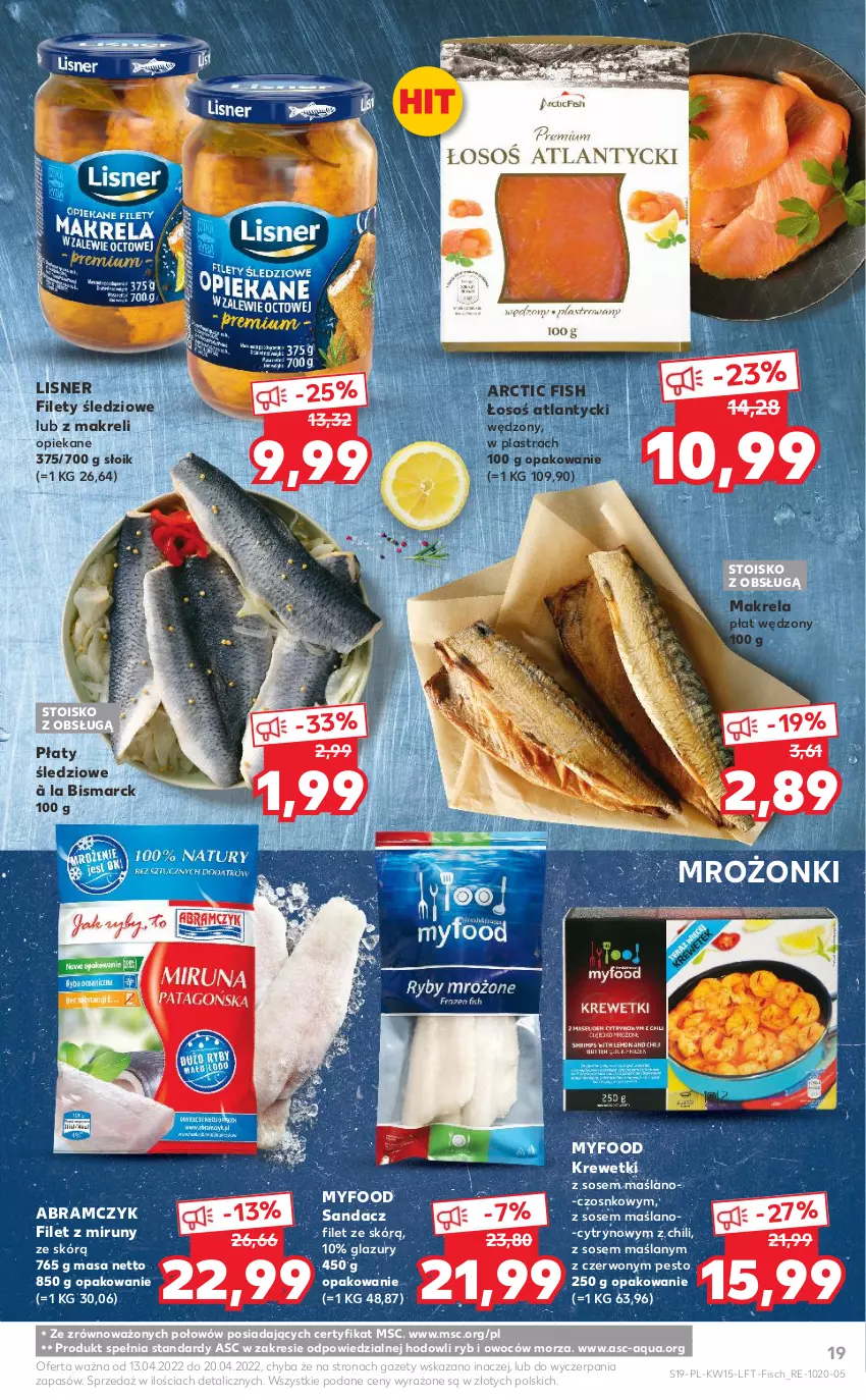 Gazetka promocyjna Kaufland - OFERTA TYGODNIA - ważna 13.04 do 20.04.2022 - strona 19 - produkty: Krewetki, Lazur, Lisner, Pesto, Płaty śledziowe, Sandacz, Sandacz filet, Sos