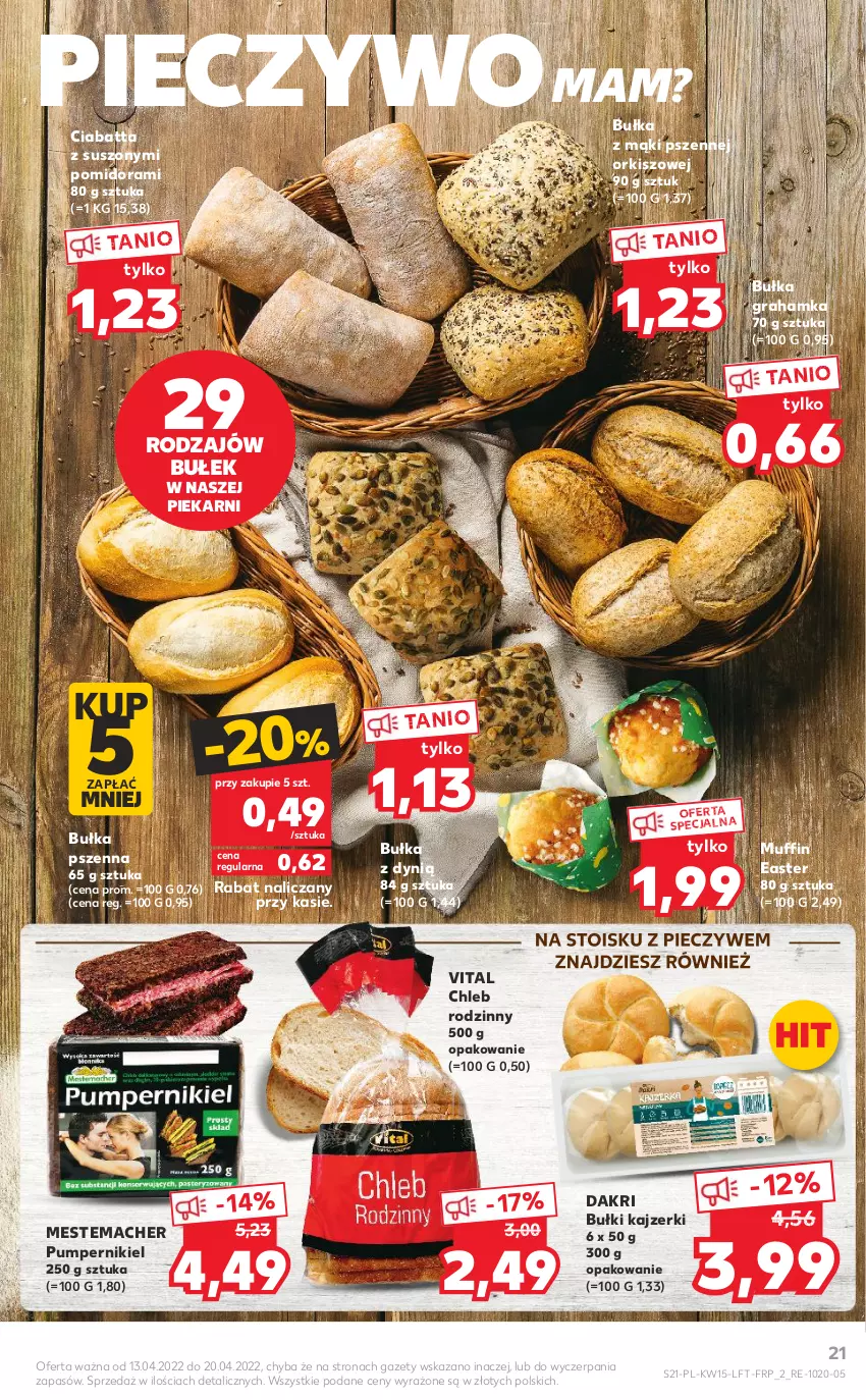 Gazetka promocyjna Kaufland - OFERTA TYGODNIA - ważna 13.04 do 20.04.2022 - strona 21 - produkty: Bułka, Bułka grahamka, Chleb, Ciabatta, Dynią, Gra, Piec, Pieczywo