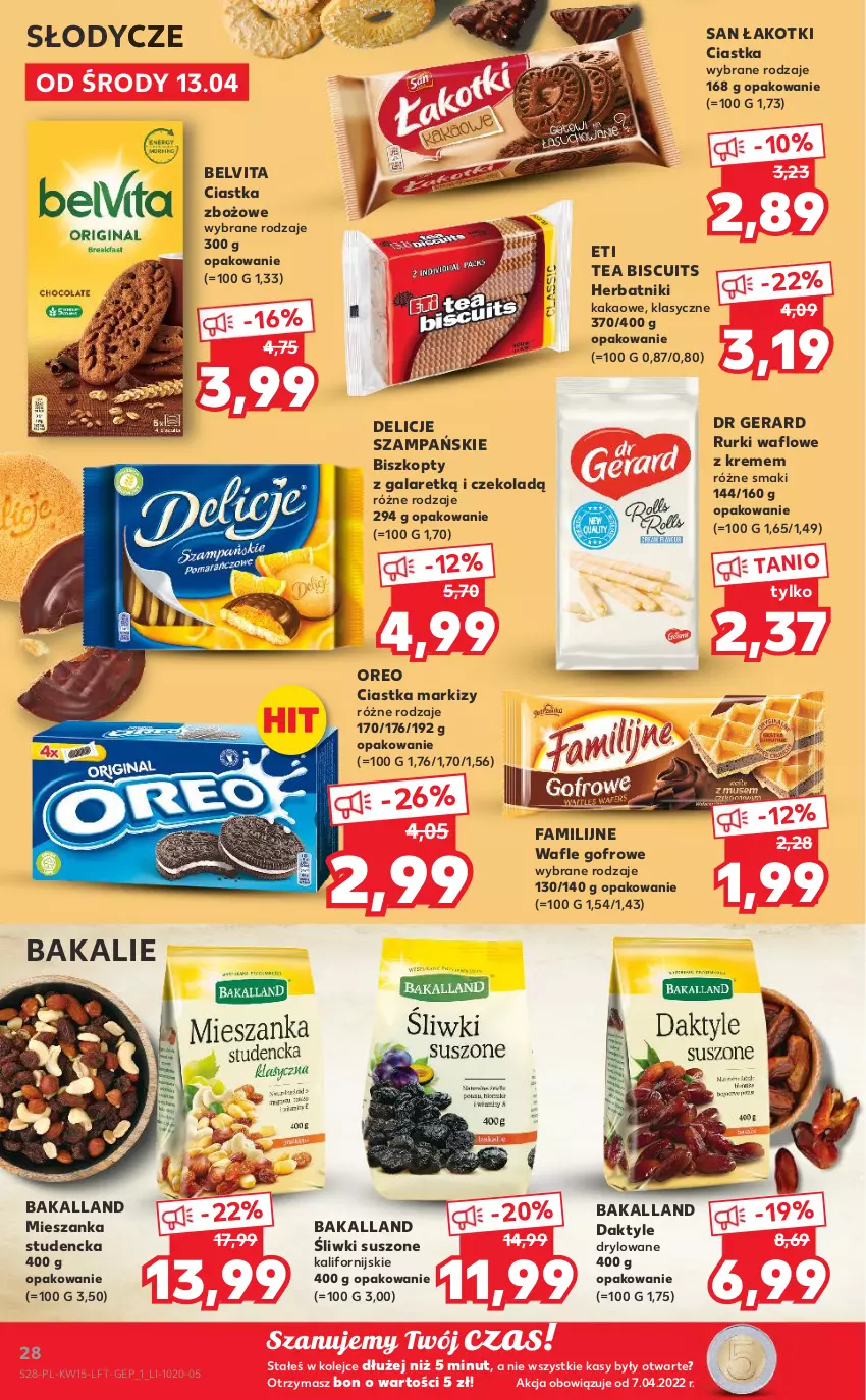 Gazetka promocyjna Kaufland - OFERTA TYGODNIA - ważna 13.04 do 20.04.2022 - strona 28 - produkty: Bakalland, BelVita, Biszkopty, Ciastka, Daktyle, Delicje, Dr Gerard, Fa, Gala, Herbatniki, Kakao, Mieszanka studencka, Olej, Oreo, Rurki, Vita C, Wafle