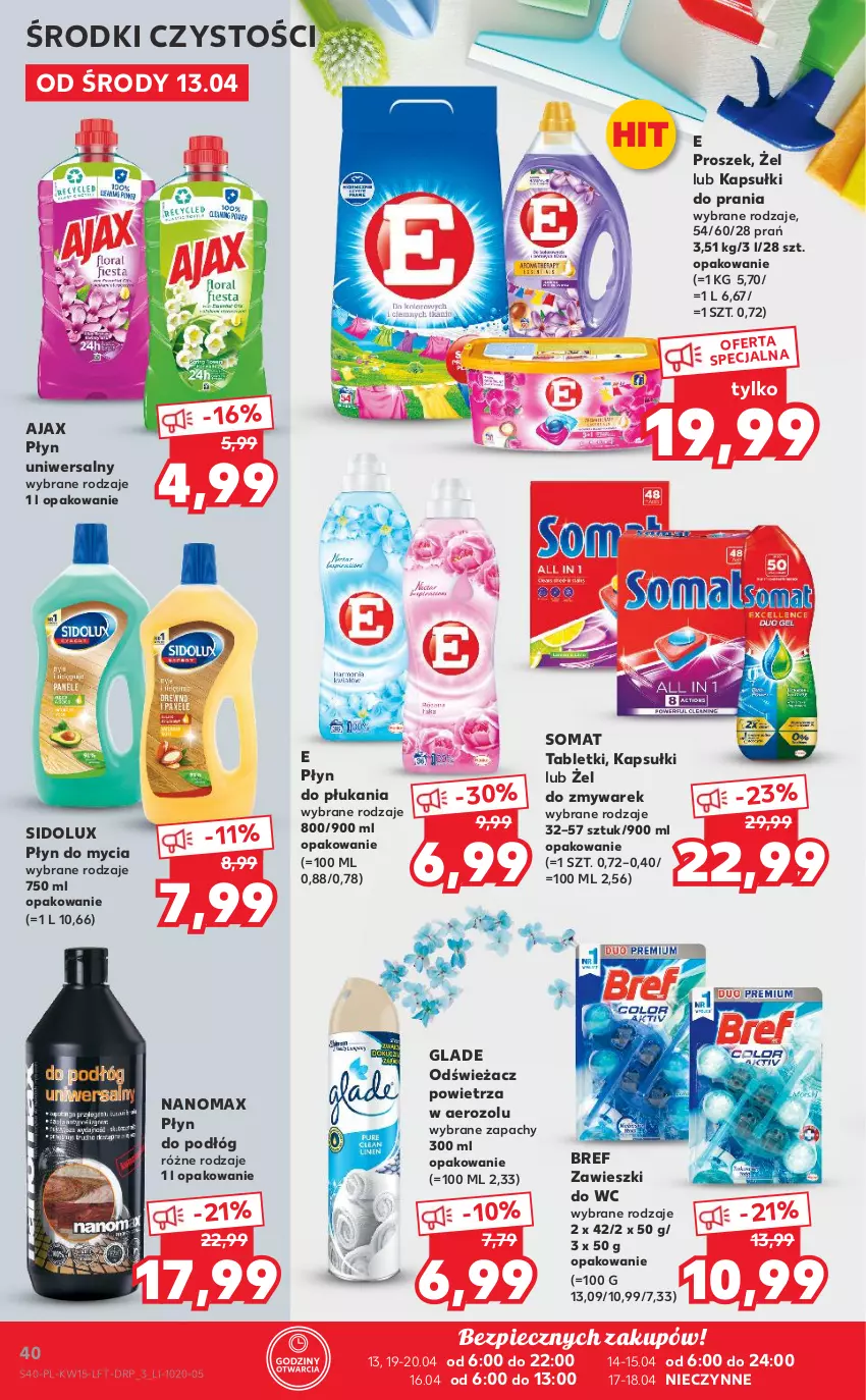 Gazetka promocyjna Kaufland - OFERTA TYGODNIA - ważna 13.04 do 20.04.2022 - strona 40 - produkty: Ajax, Bref, Kapsułki do prania, Nanomax, Odświeżacz powietrza, Piec, Płyn do mycia, Płyn do płukania, Sidolux, Somat, Tablet, Zawieszki