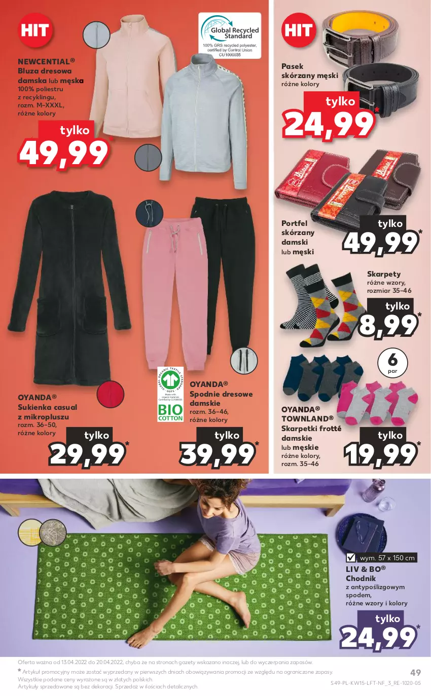 Gazetka promocyjna Kaufland - OFERTA TYGODNIA - ważna 13.04 do 20.04.2022 - strona 49 - produkty: Bluza, Bluza dresowa, Chodnik, Dres, Gra, Karp, Pasek, Por, Skarpetki, Skarpetki frotté, Spodnie, Spodnie dresowe, Sukienka