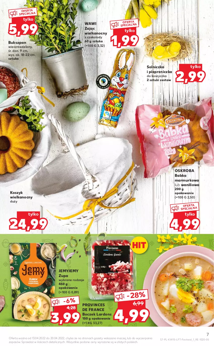 Gazetka promocyjna Kaufland - OFERTA TYGODNIA - ważna 13.04 do 20.04.2022 - strona 7 - produkty: Babka, Boczek, Kosz, Pieprz, Pieprzniczka, Solniczka, Znicz, Zupa