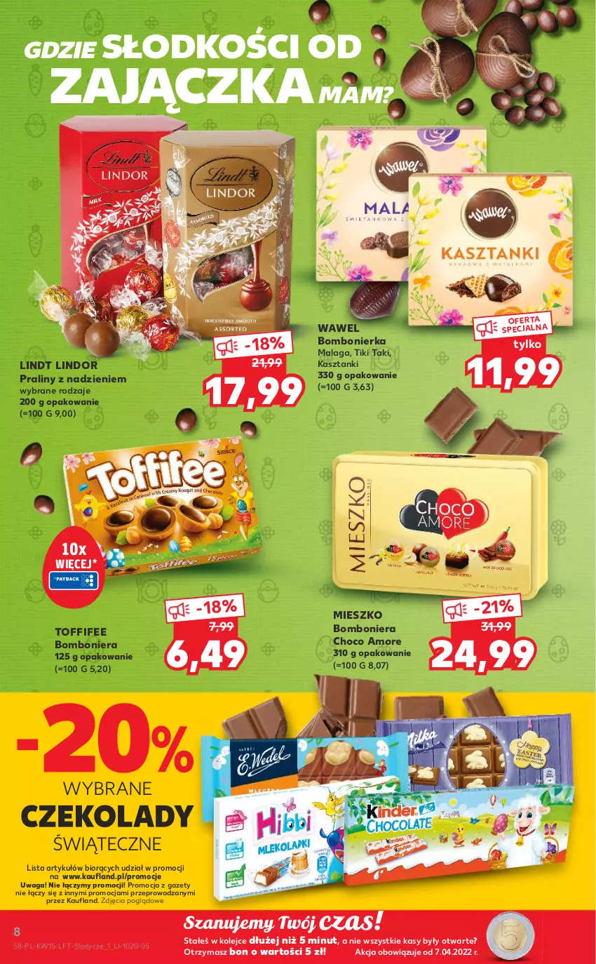 Gazetka promocyjna Kaufland - OFERTA TYGODNIA - ważna 13.04 do 20.04.2022 - strona 8 - produkty: Bomboniera, Lindor, Lindt, Lody, Olej, Praliny, Toffifee, Waga, Wawel