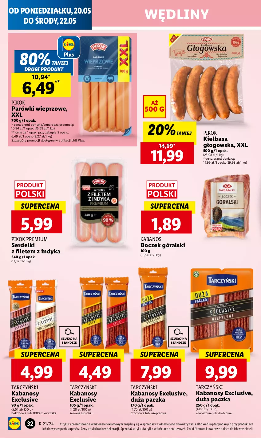 Gazetka promocyjna Lidl - GAZETKA - ważna 20.05 do 22.05.2024 - strona 36 - produkty: Beko, Boczek, Kabanos, Kiełbasa, Kiełbasa głogowska, Kurczak, Parówki, PIKOK, Ser, Serdelki, Tarczyński