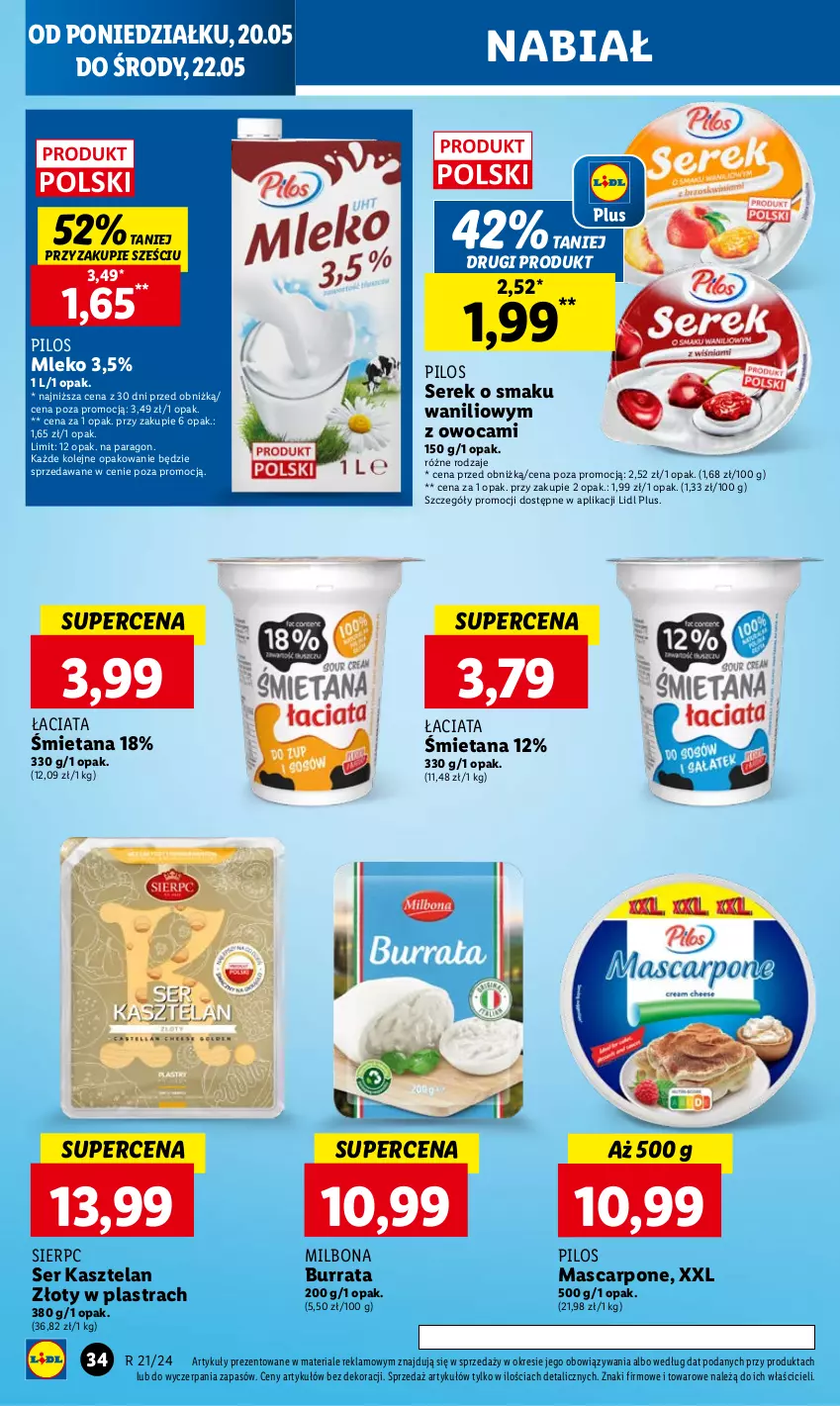 Gazetka promocyjna Lidl - GAZETKA - ważna 20.05 do 22.05.2024 - strona 38 - produkty: Burrata, Kasztelan, Mascarpone, Mleko, Olej, Pilos, Ser, Ser Kasztelan, Serek