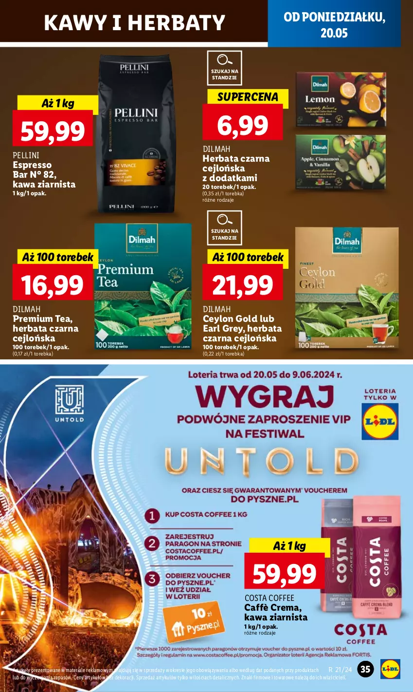 Gazetka promocyjna Lidl - GAZETKA - ważna 20.05 do 22.05.2024 - strona 39 - produkty: Dilmah, Earl Grey, Herbata, Herbata czarna, Kawa, Kawa ziarnista, Torebka