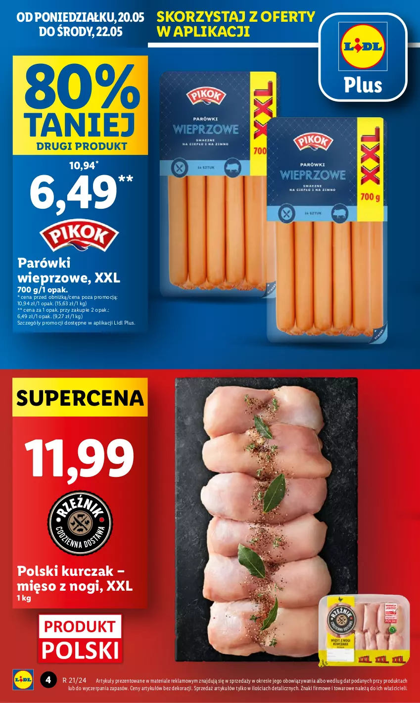 Gazetka promocyjna Lidl - GAZETKA - ważna 20.05 do 22.05.2024 - strona 4 - produkty: Kurczak, Mięso, Parówki