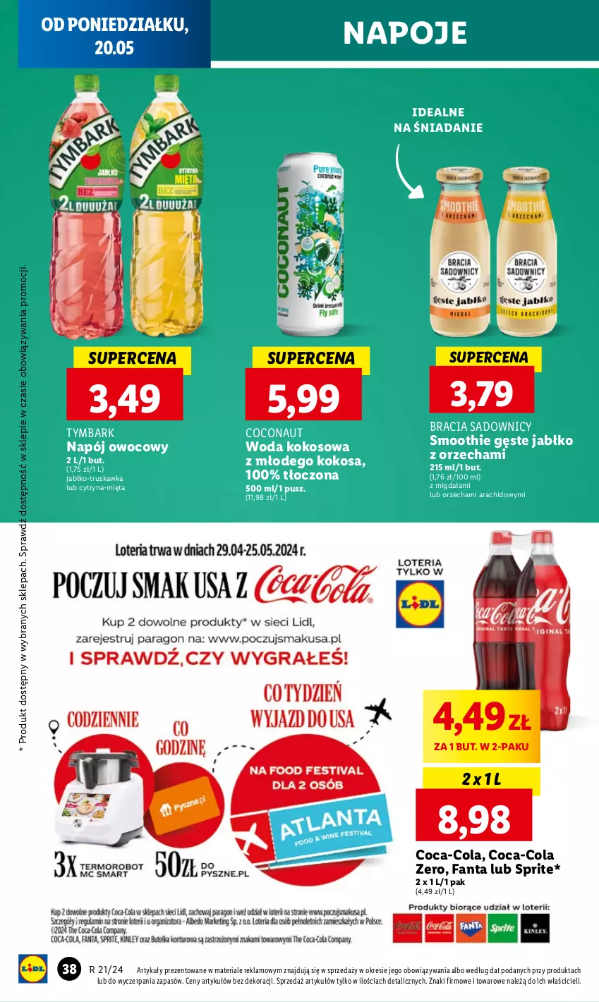 Gazetka promocyjna Lidl - GAZETKA - ważna 20.05 do 22.05.2024 - strona 42 - produkty: Coca-Cola, Fa, Fanta, Kokos, Mięta, Napój, Napoje, Smoothie, Sprite, Tymbark, Woda