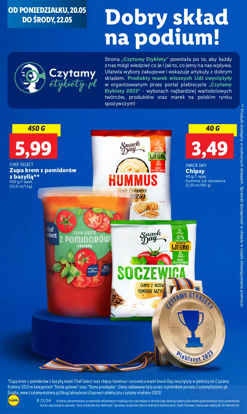 Gazetka promocyjna Lidl - GAZETKA - ważna 20.05 do 22.05.2024 - strona 46 - produkty: Bazyl, Chipsy, Dania gotowe, Hummus, Laur, Mus, Por, Portal, Zupa