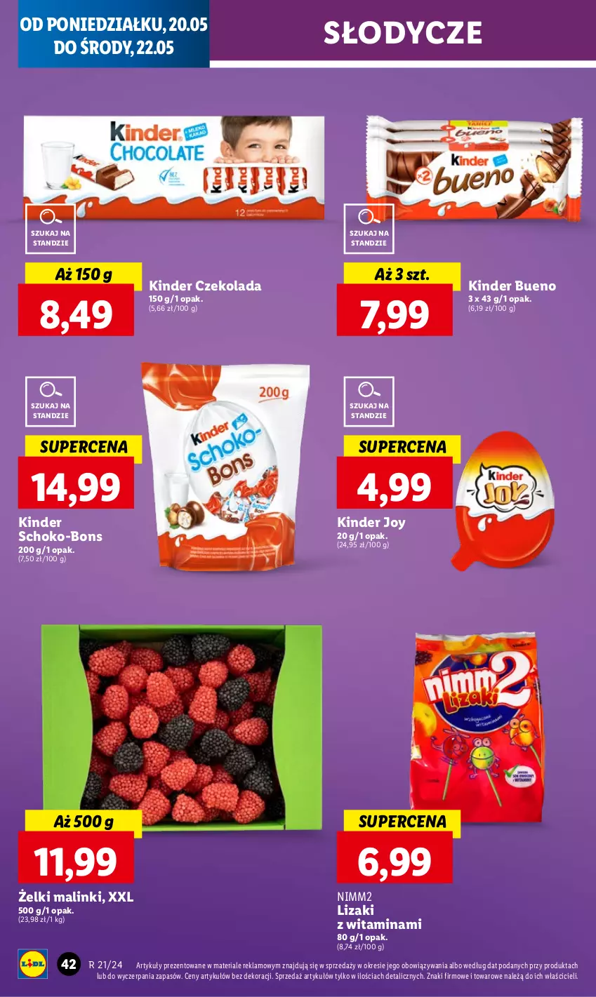 Gazetka promocyjna Lidl - GAZETKA - ważna 20.05 do 22.05.2024 - strona 48 - produkty: Czekolada, Kinder, Kinder Bueno, Lizaki, Nimm2