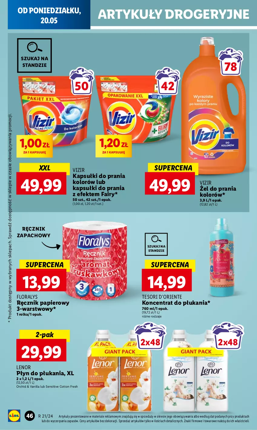 Gazetka promocyjna Lidl - GAZETKA - ważna 20.05 do 22.05.2024 - strona 52 - produkty: Fa, Fairy, Flora, Kapsułki do prania, Lenor, Papier, Płyn do płukania, Ręcznik, Vizir