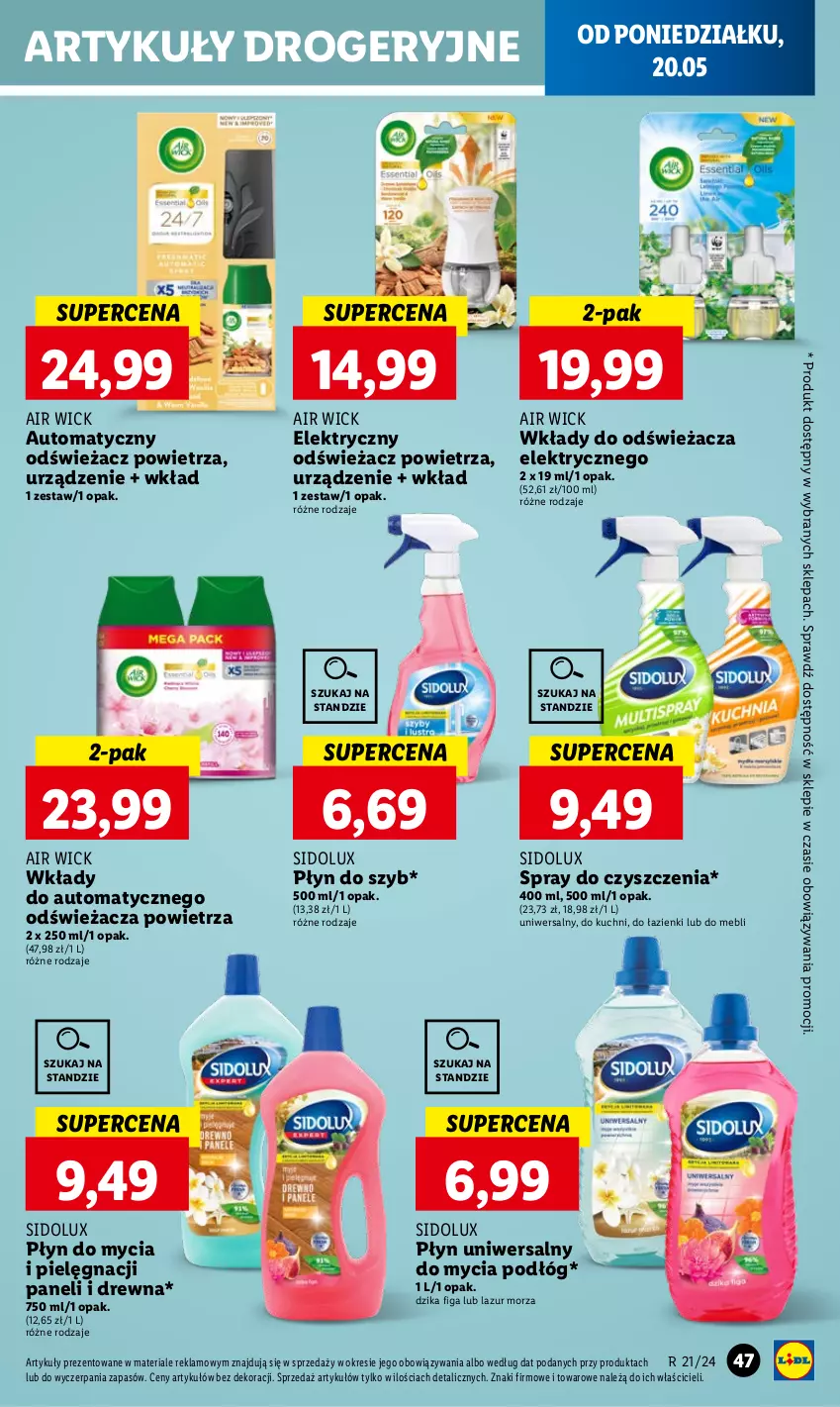 Gazetka promocyjna Lidl - GAZETKA - ważna 20.05 do 22.05.2024 - strona 53 - produkty: Air Wick, Lazur, Odświeżacz powietrza, Płyn do mycia, Płyn do szyb, Sidolux, Spray do czyszczenia